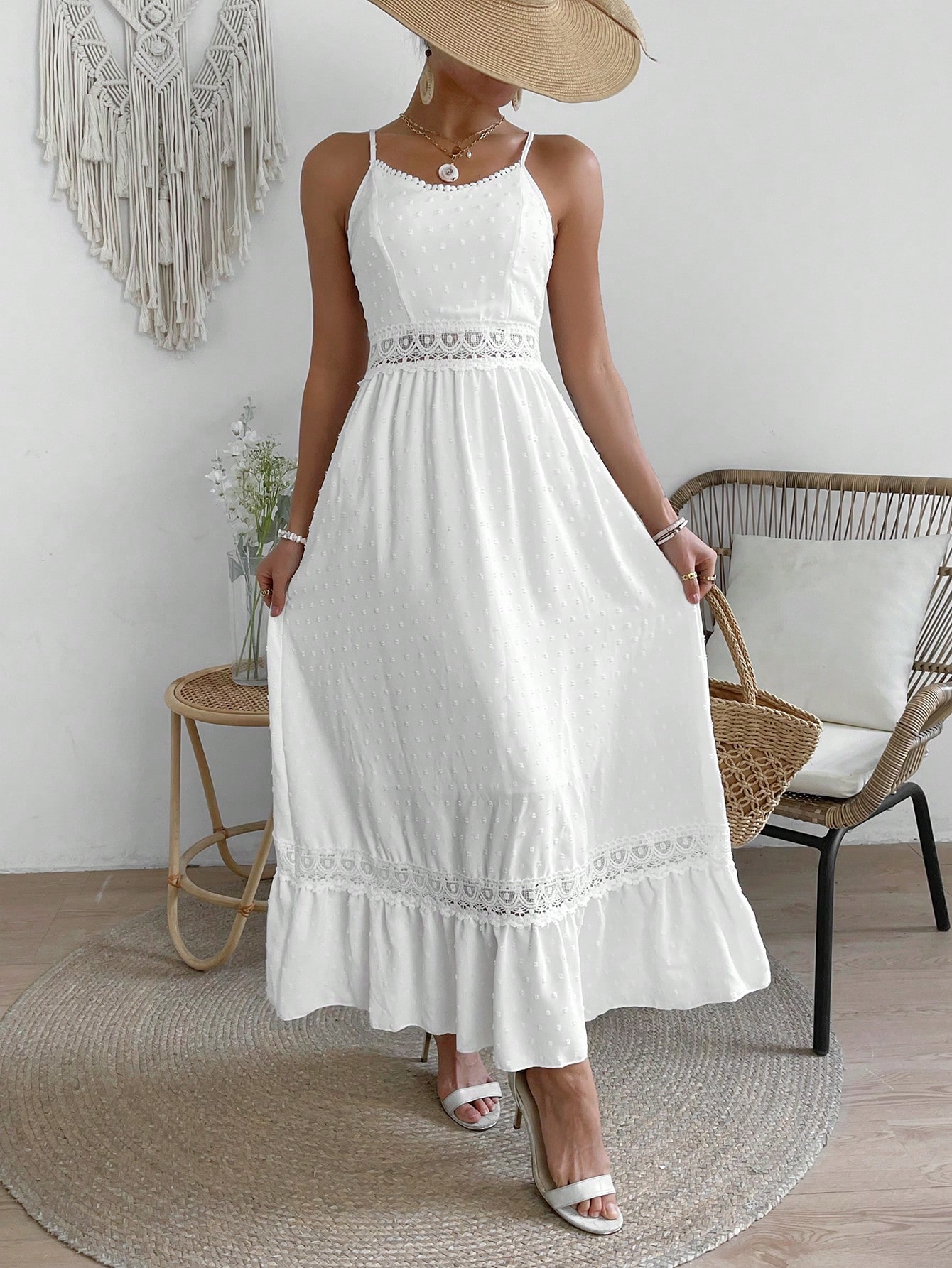 Women'S Lace Patchwork Spaghetti Strap Dress