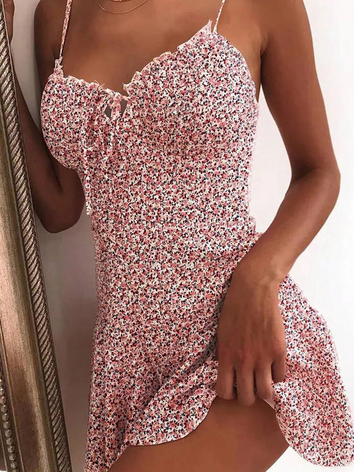 WYWH Floral Print Spaghetti Straps Dress