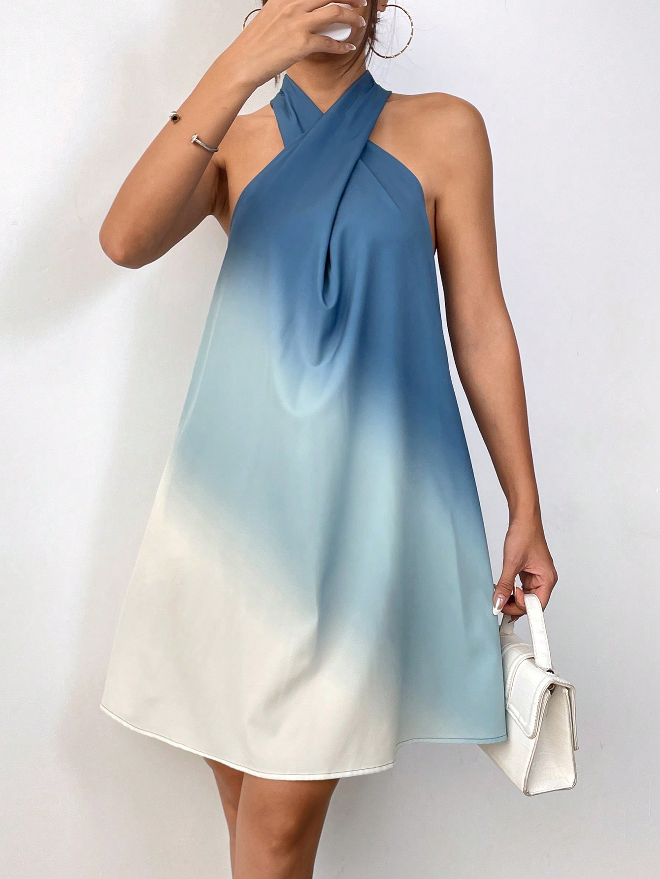 Spring Break Halter Neck Blue Gradient Dress