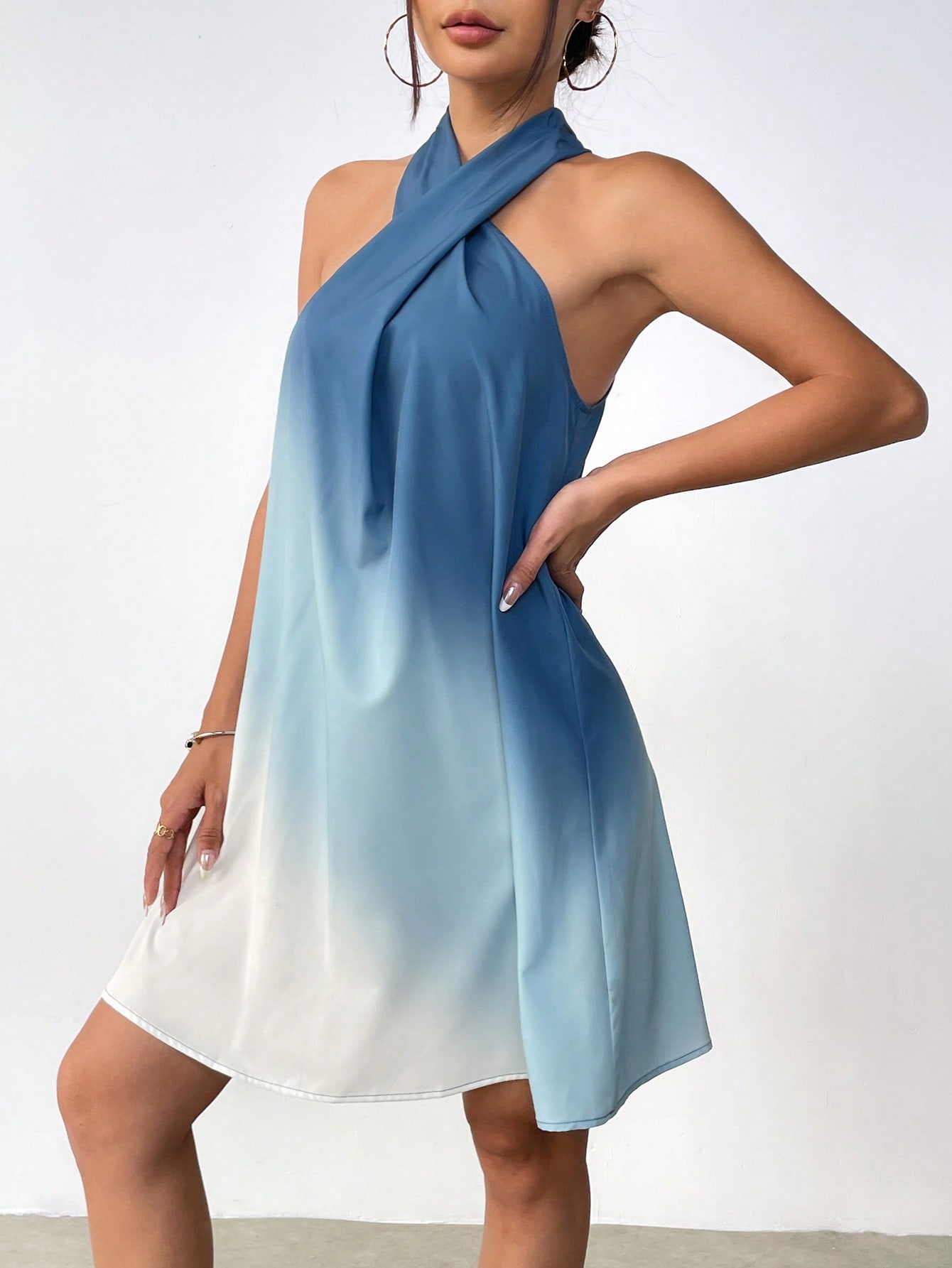 Spring Break Halter Neck Blue Gradient Dress