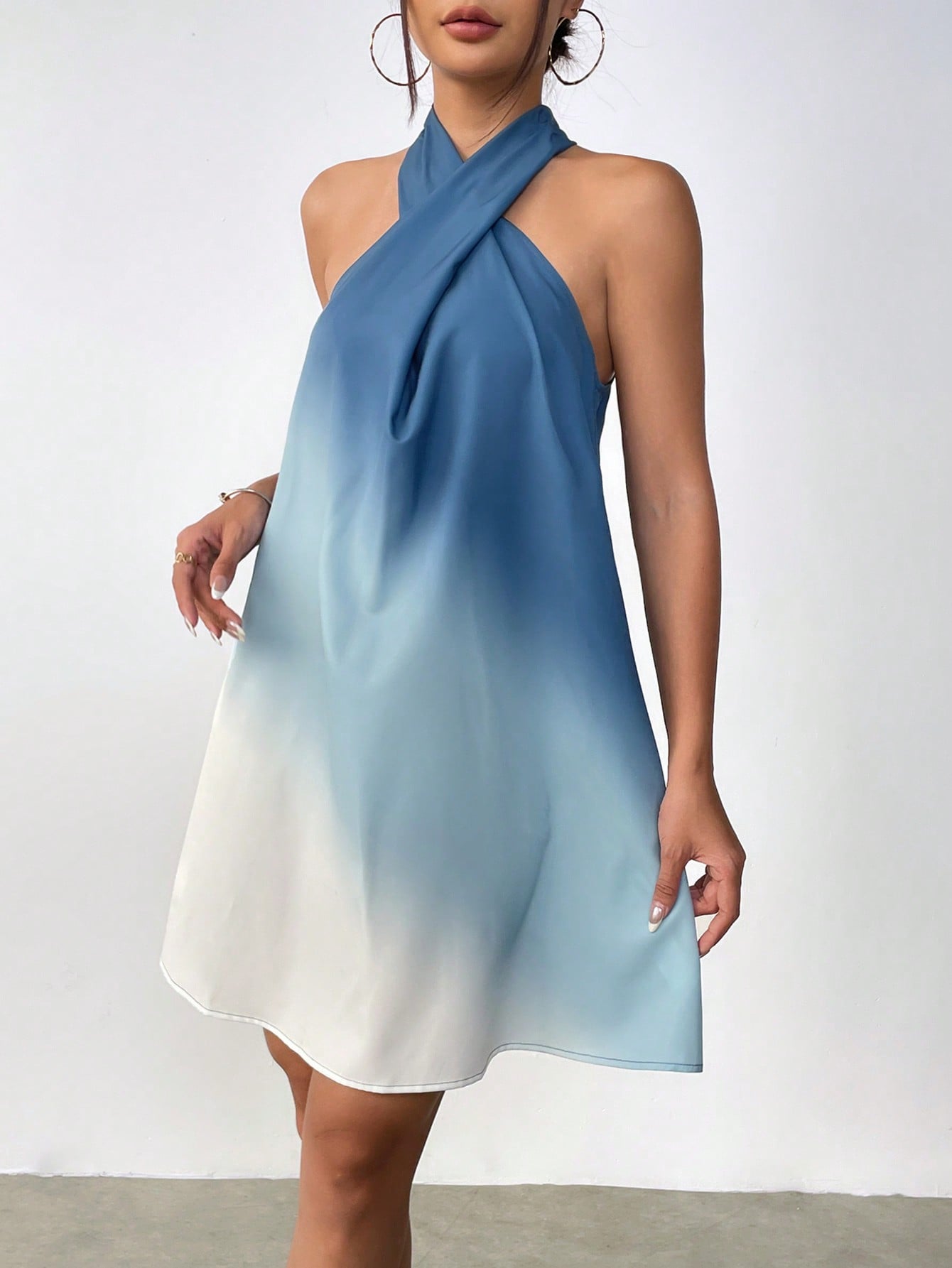 Spring Break Halter Neck Blue Gradient Dress