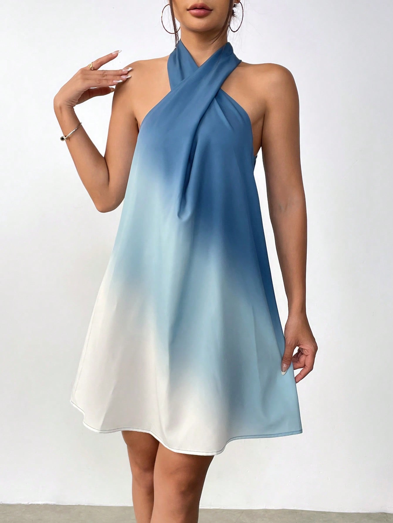 Spring Break Halter Neck Blue Gradient Dress