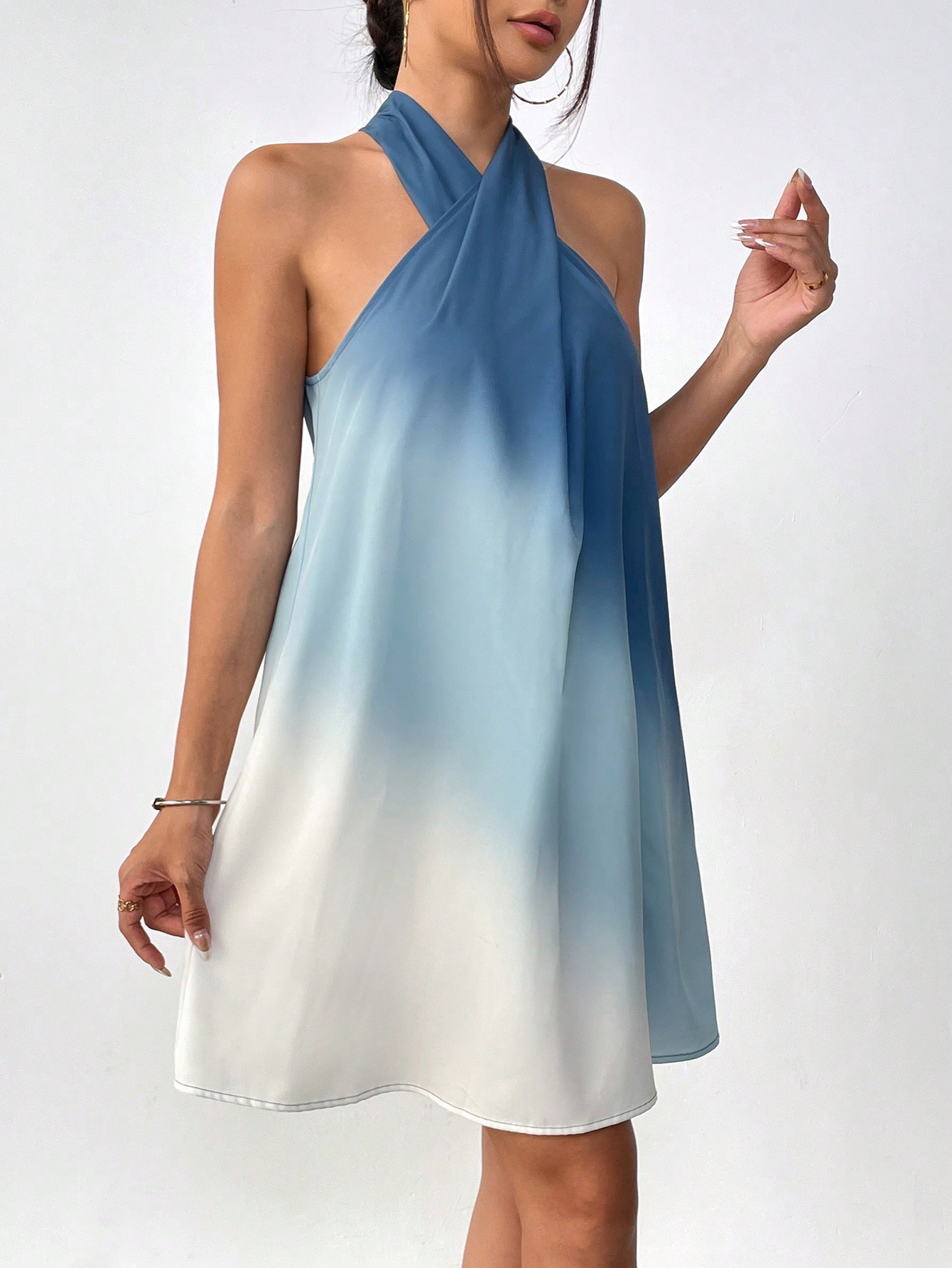 Spring Break Halter Neck Blue Gradient Dress