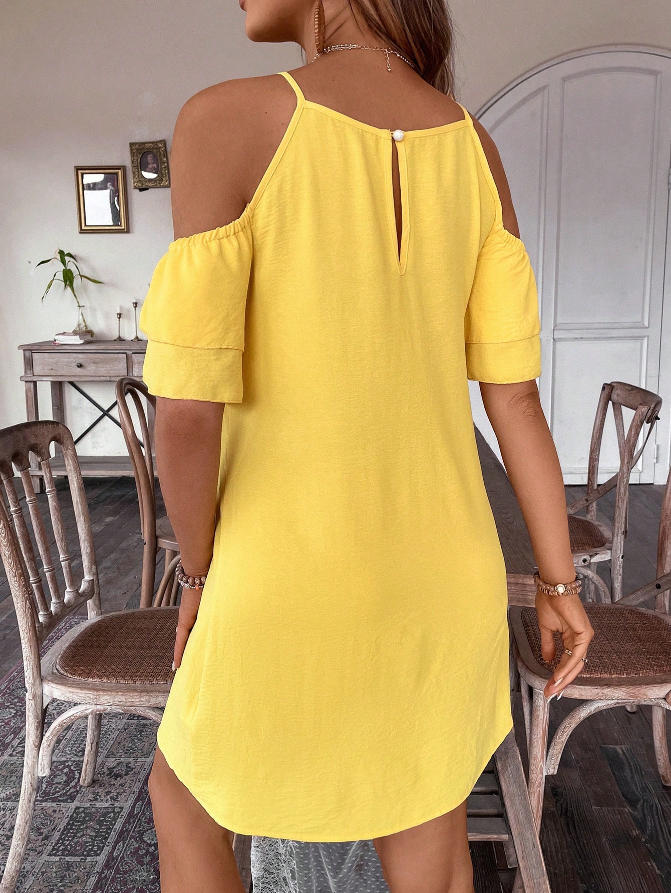 Single Color Off Shoulder Loose Fit Dress