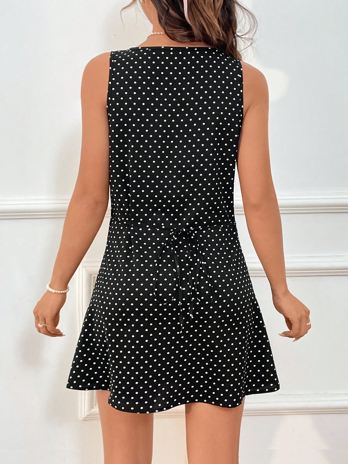 WYWH Deep V Neck Polka Dot Print Dress