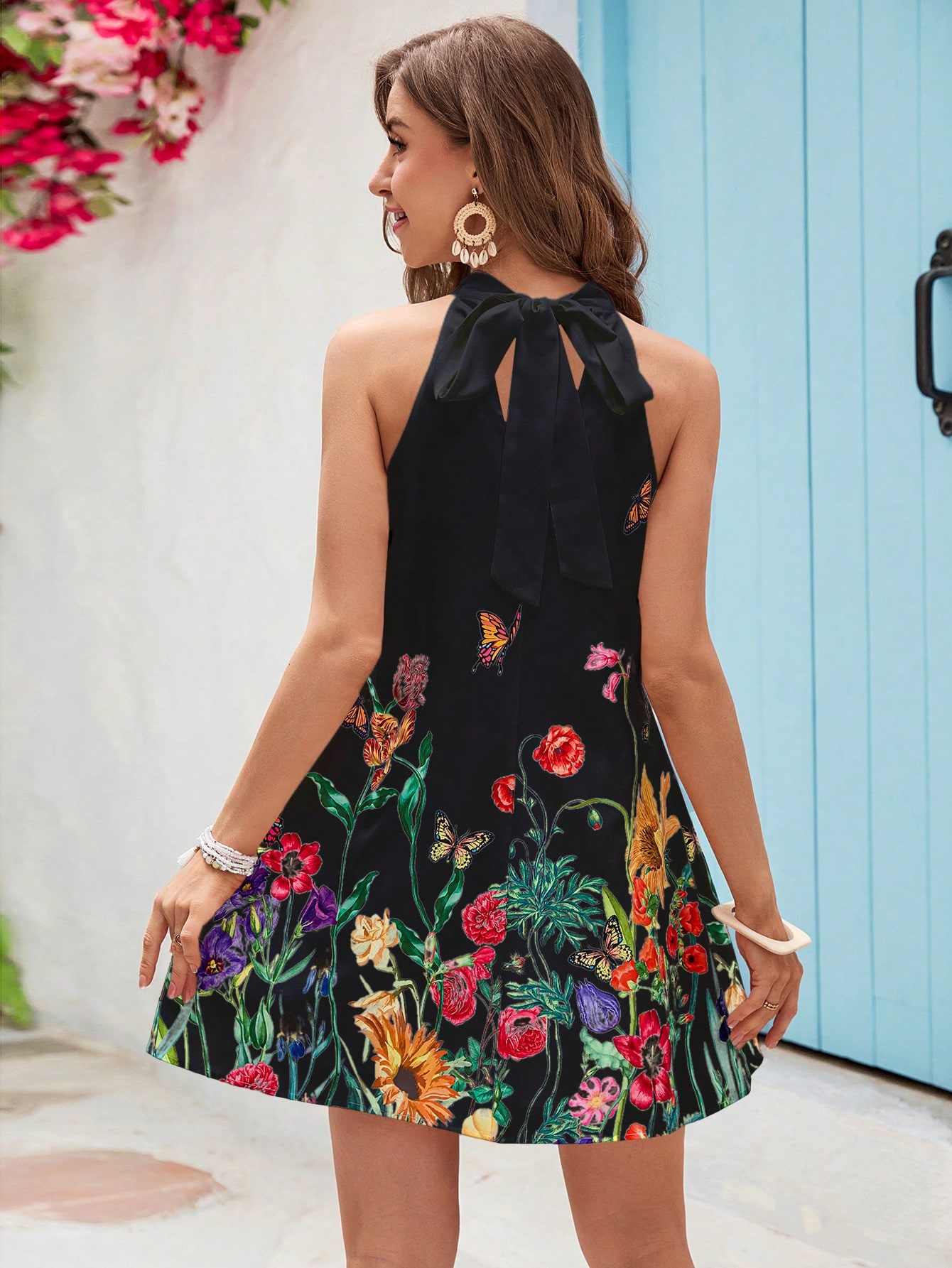 Floral Print Sleeveless Halter Summer Women Dress