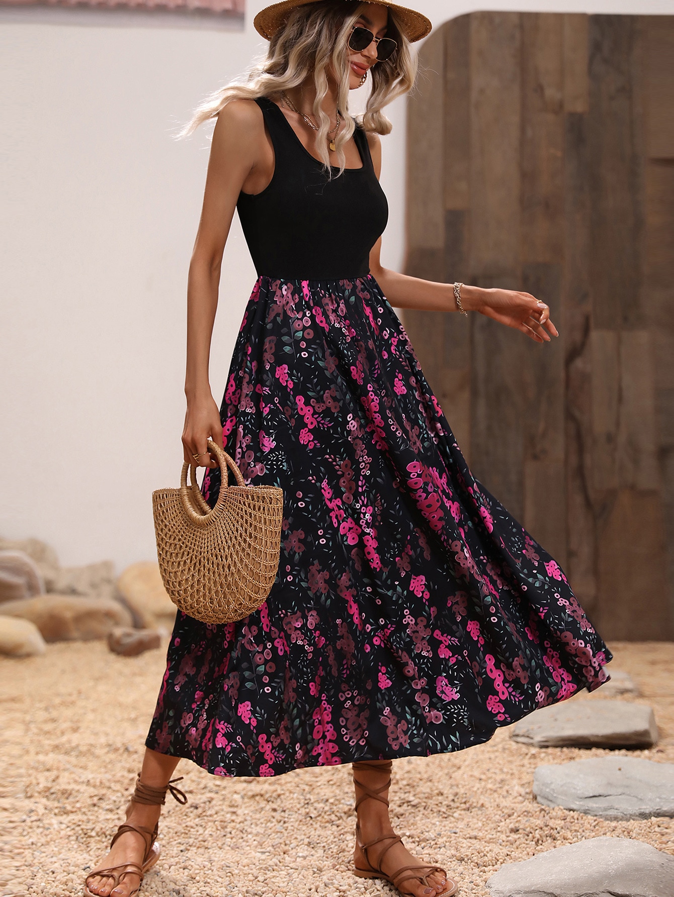 Floral Print Sleeveless A-line Dress