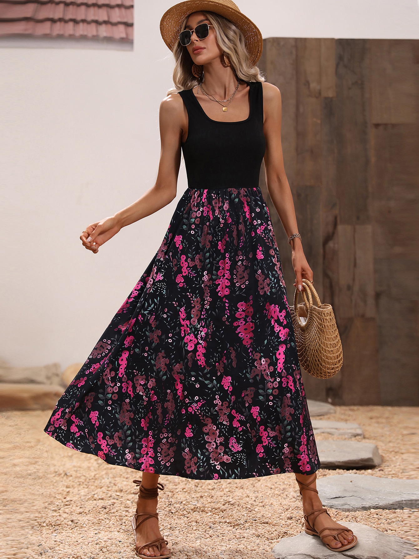 Floral Print Sleeveless A-line Dress