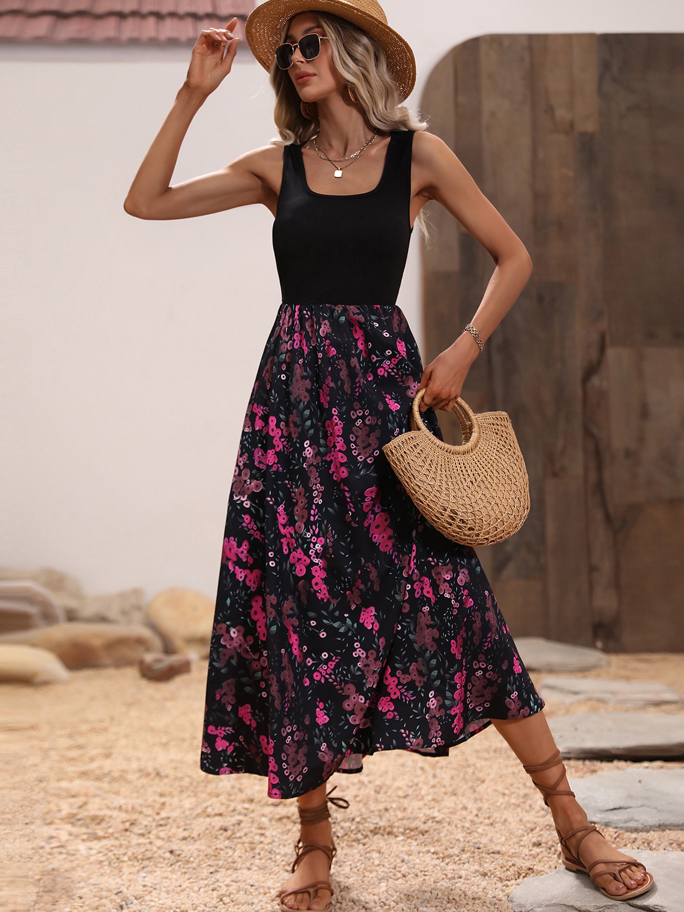 Floral Print Sleeveless A-line Dress