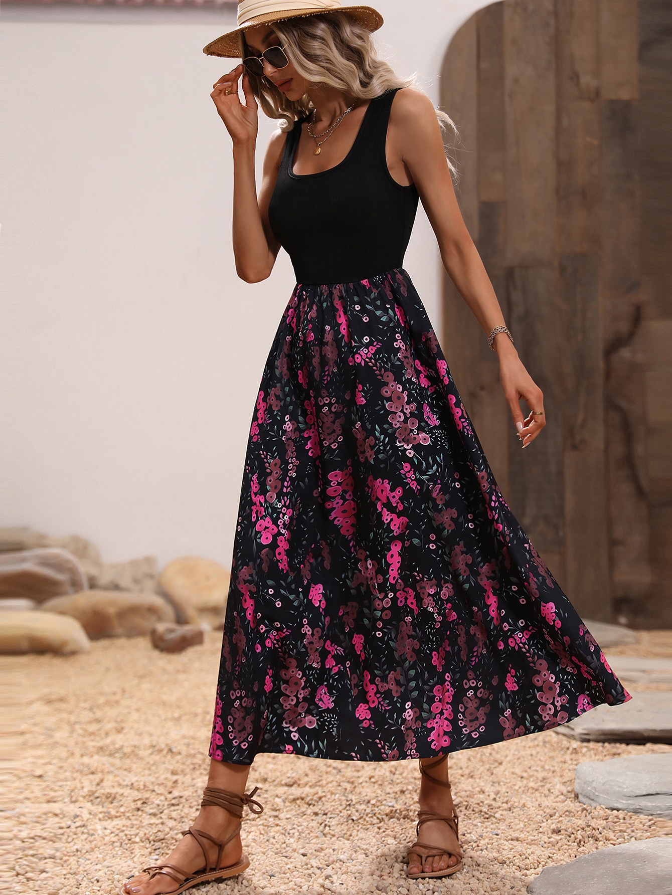 Floral Print Sleeveless A-line Dress