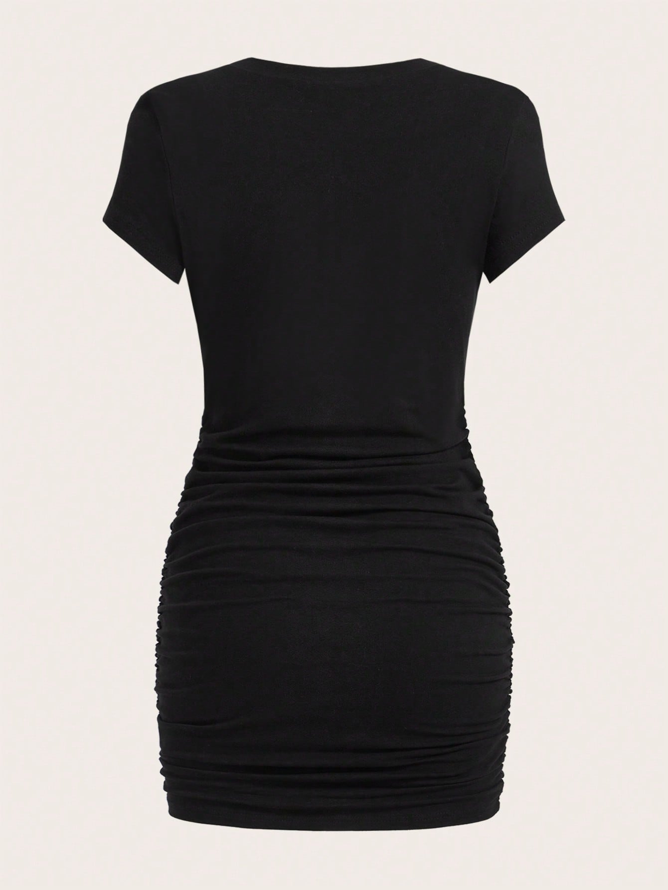 Summer Dress Solid Ruched Bodycon Black Dress