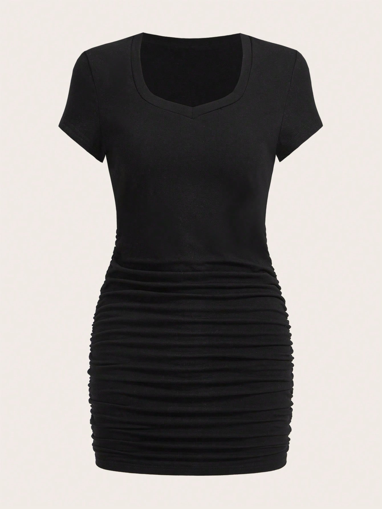 Summer Dress Solid Ruched Bodycon Black Dress