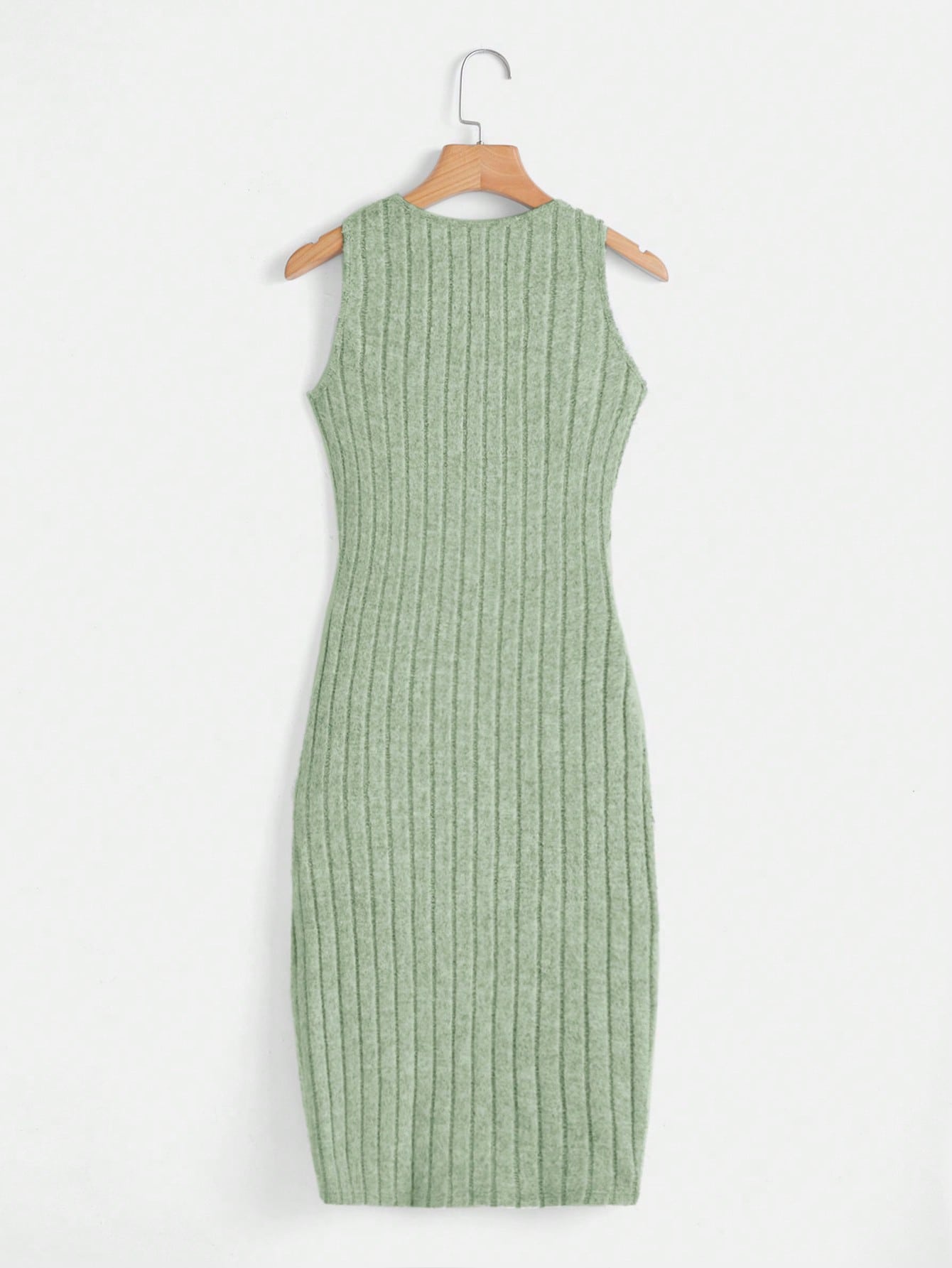 Solid Ruched Ribbed Knit Split Thigh Dress