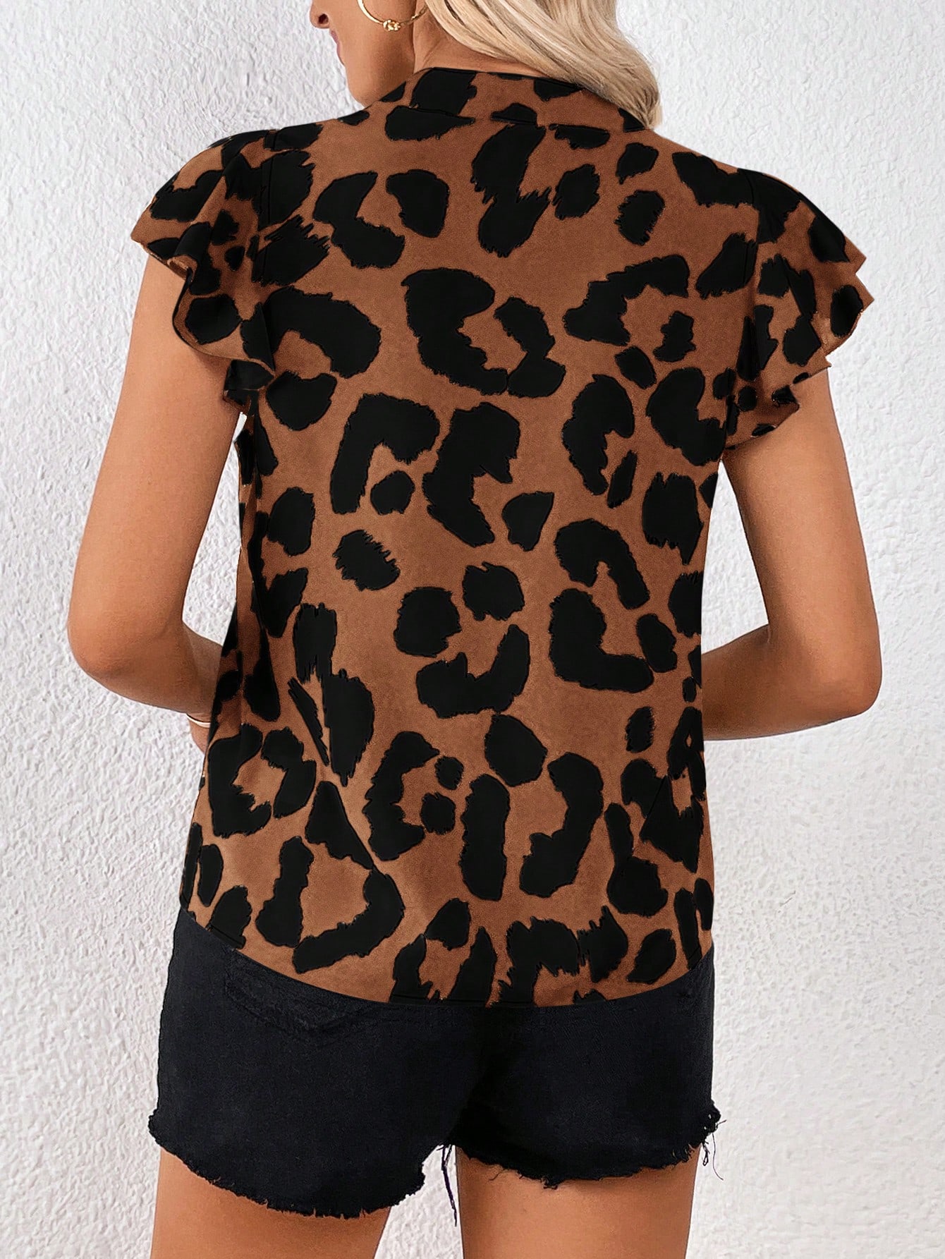 Summer Shirts Allover Print Notched Neckline Butterfly Sleeve Blouse