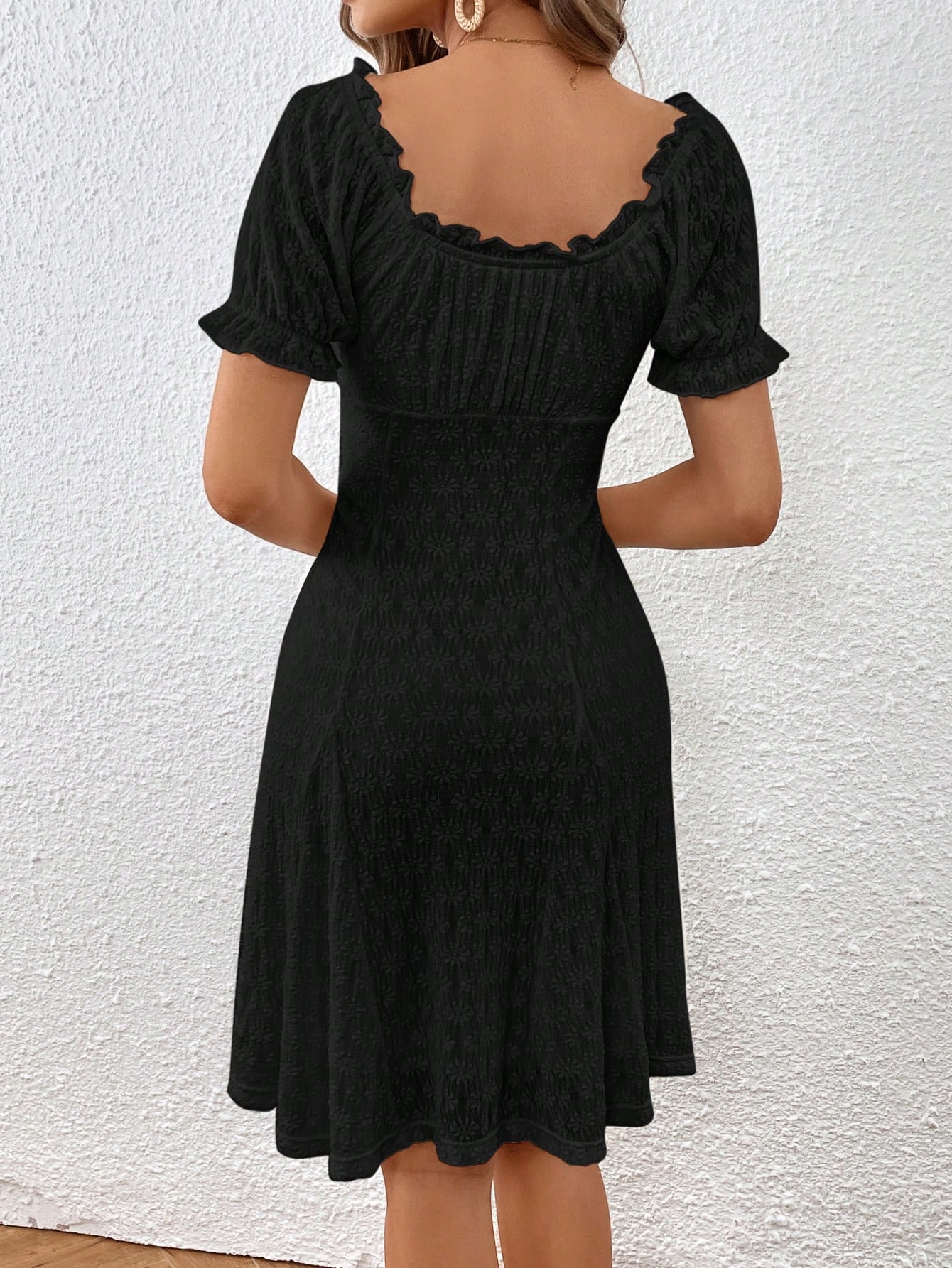 Ladies' Vacation Puff Sleeve Textured Dress