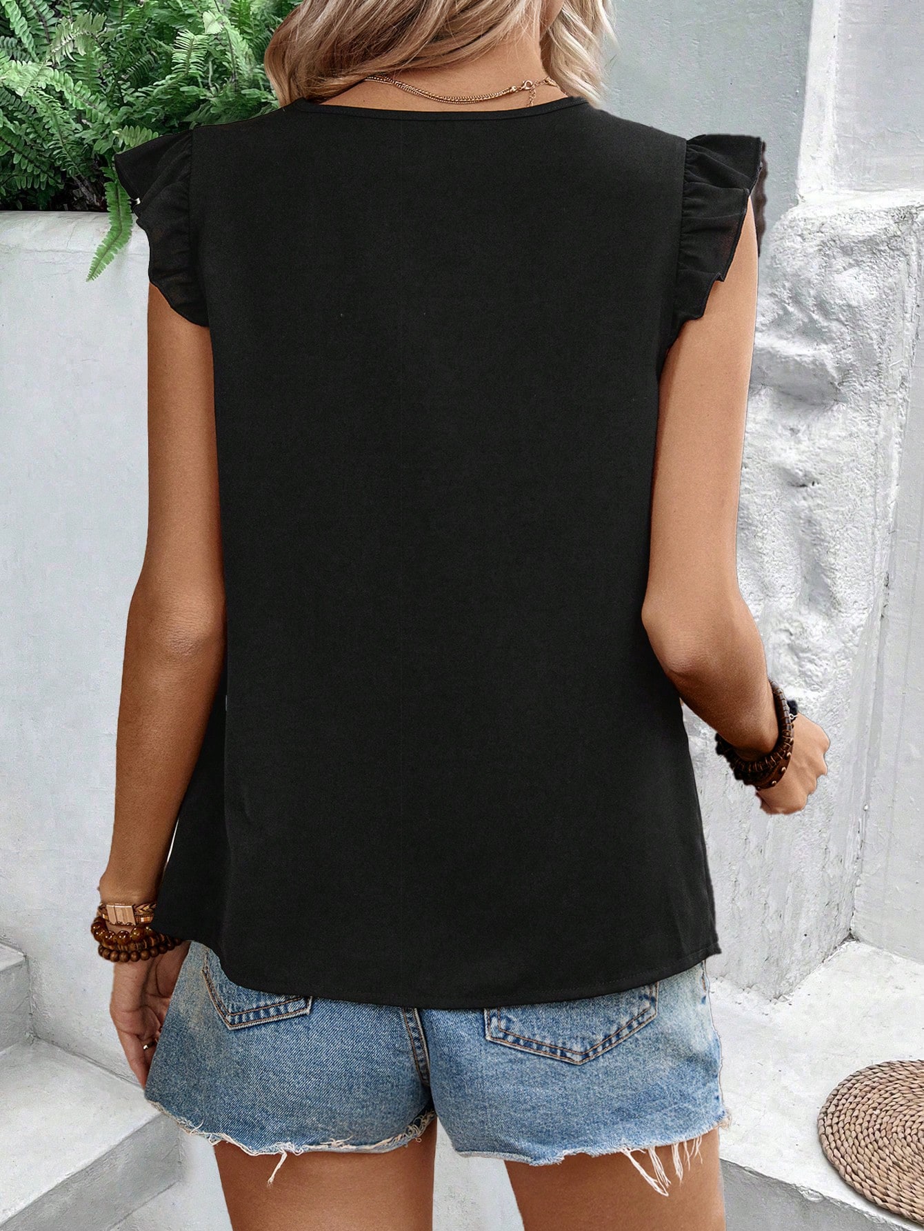 Women'S Geometric Woven Strap Sleeveless Casual Blouse