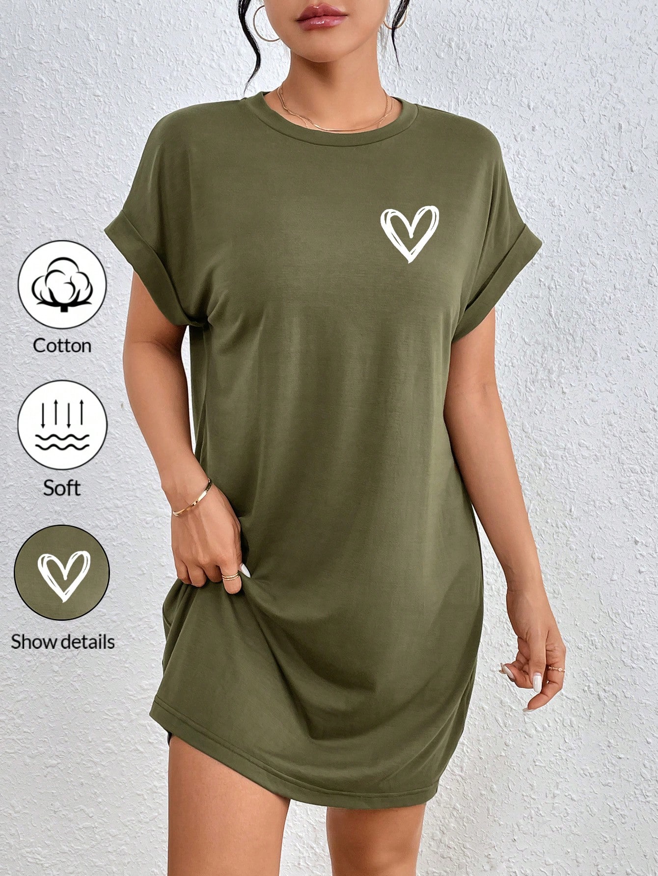 Women's Valentine's Day Heart Stroke Pattern T-Shirt Dress Suitable For Summer