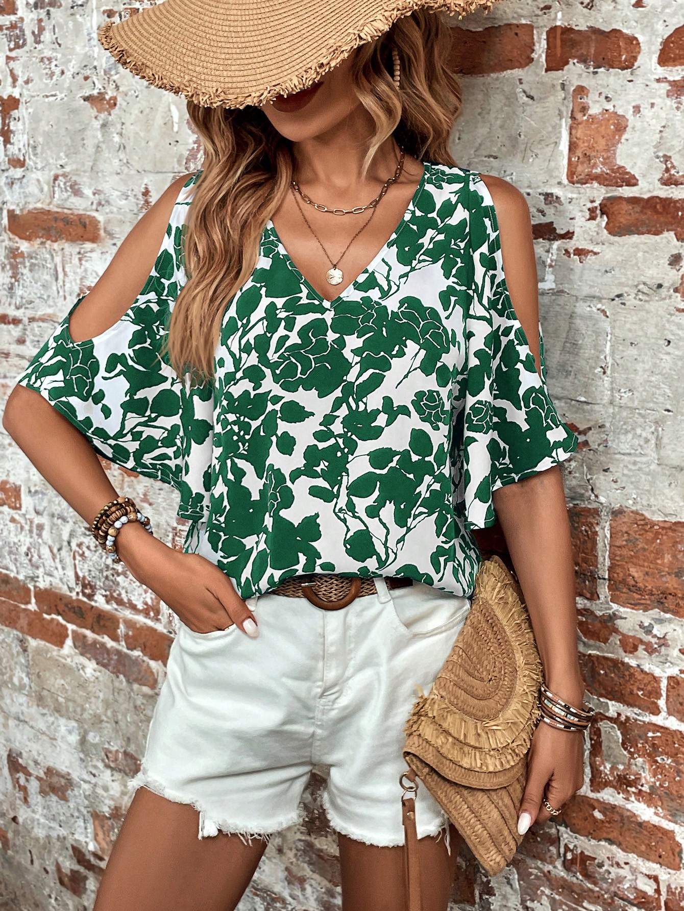 Women's Floral Print Cold Shoulder Blouse