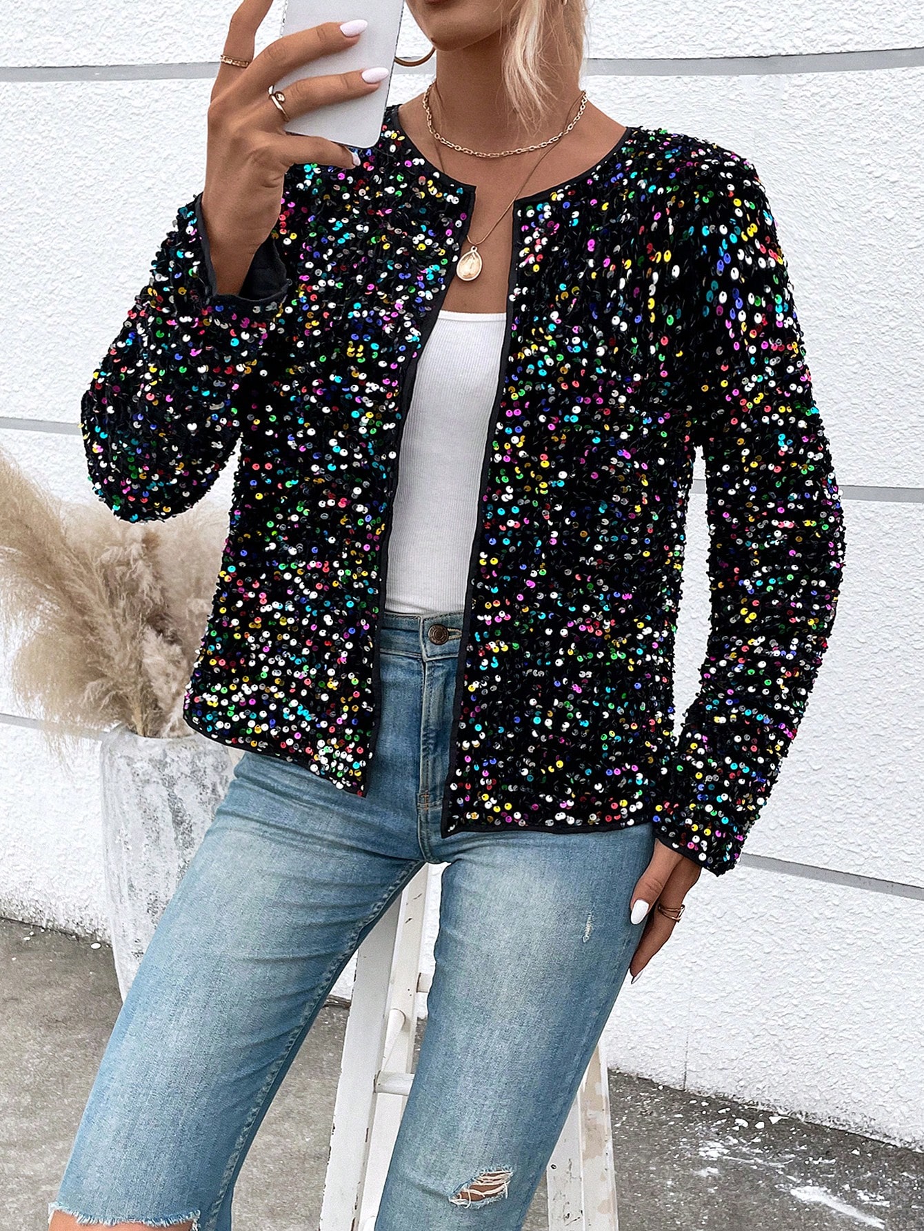 Open Front Sequin Jacket