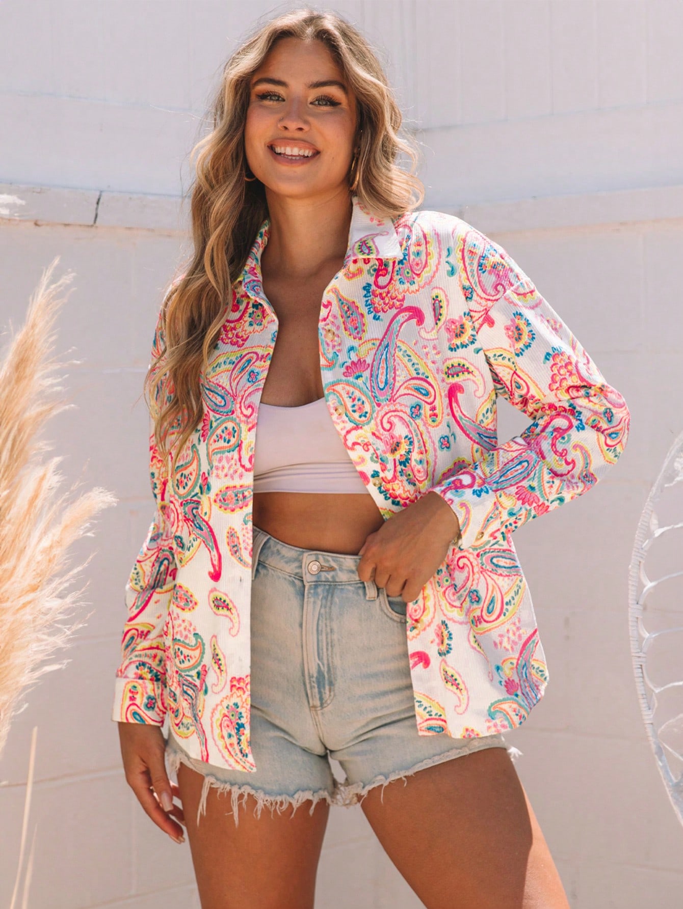 Paisley Print Button Front Drop Shoulder Jacket