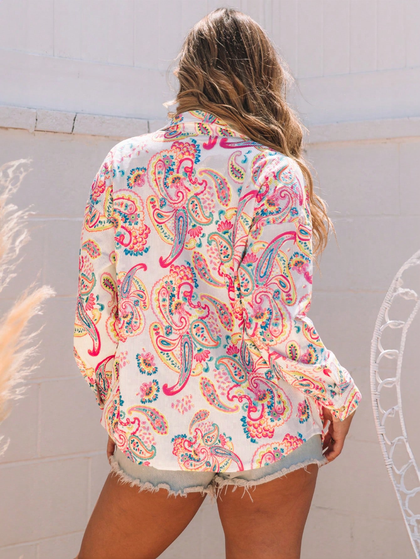 Paisley Print Button Front Drop Shoulder Jacket