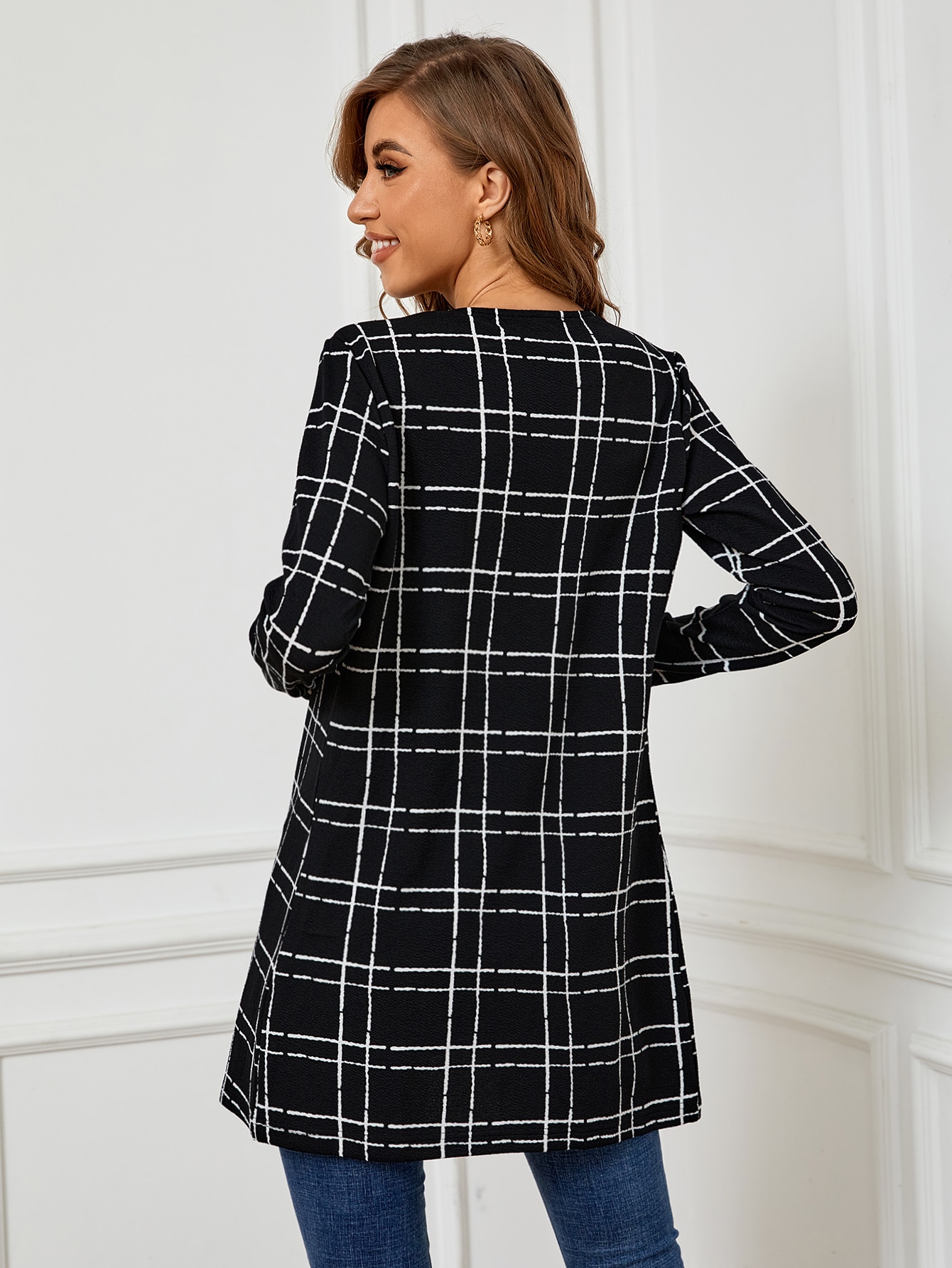 Plaid Open Front Coat