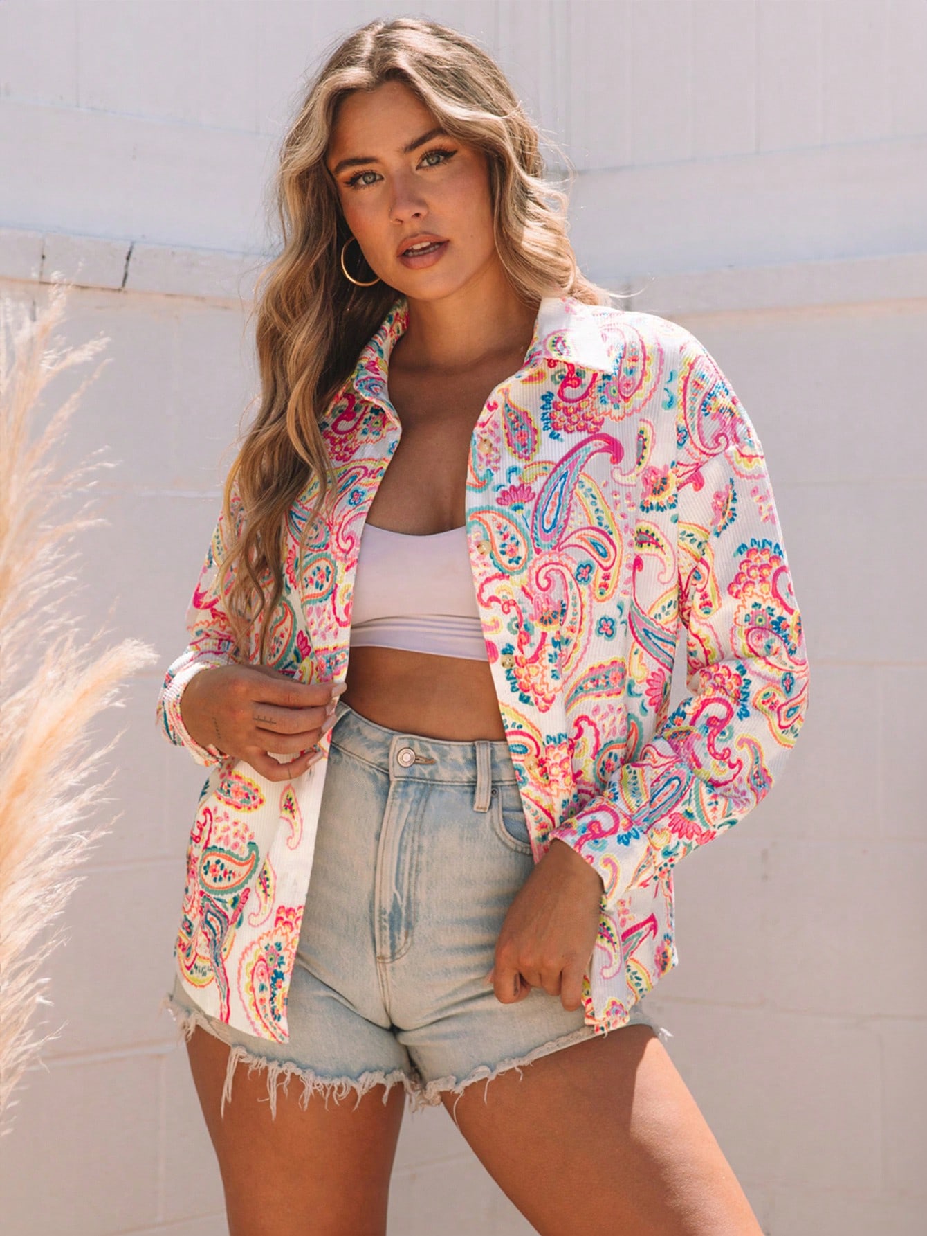 Paisley Print Button Front Drop Shoulder Jacket