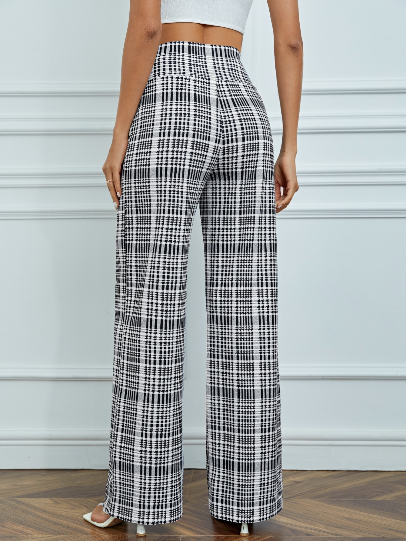 Tall Plaid Print High Waist Pants