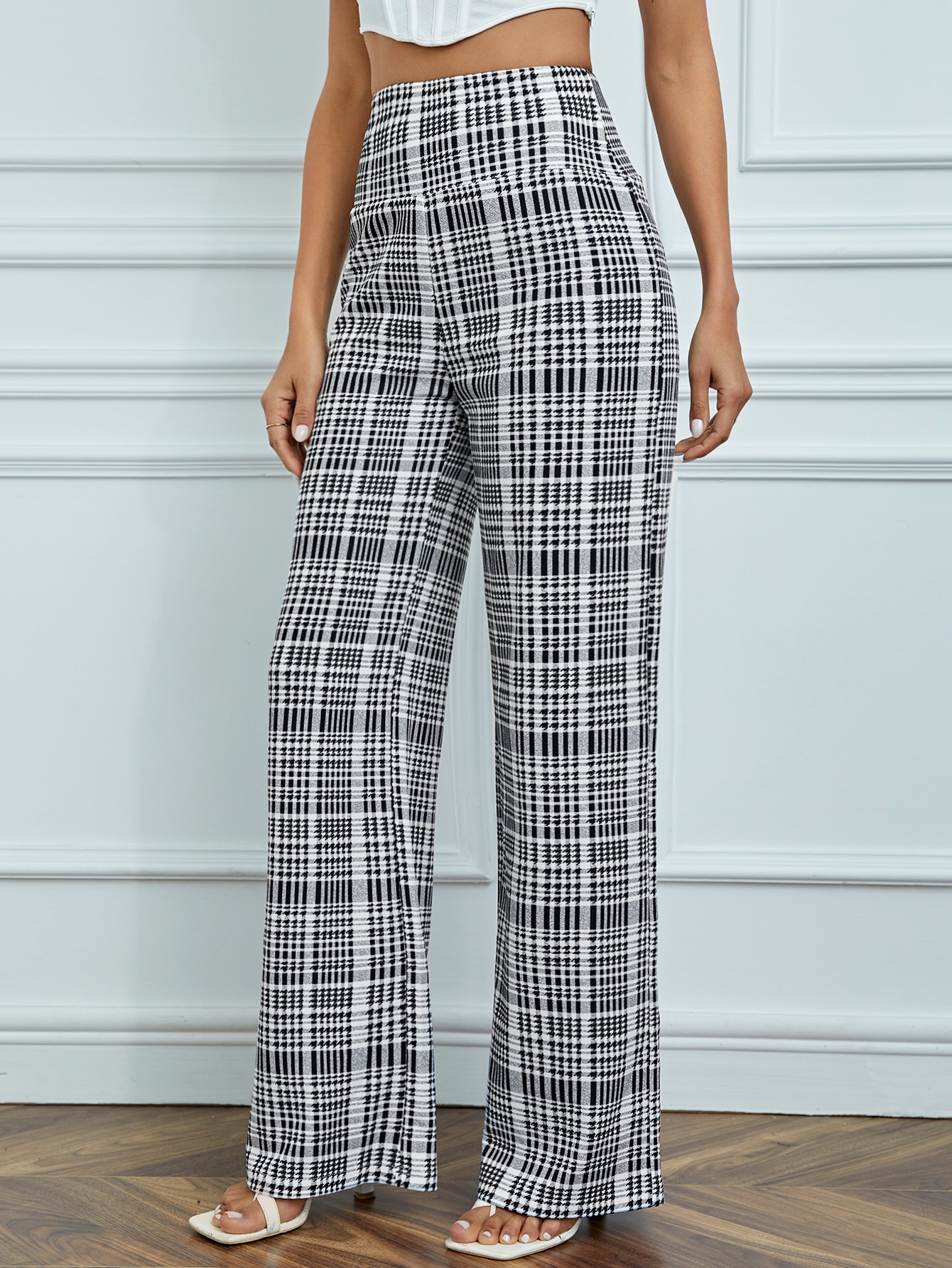 Tall Plaid Print High Waist Pants