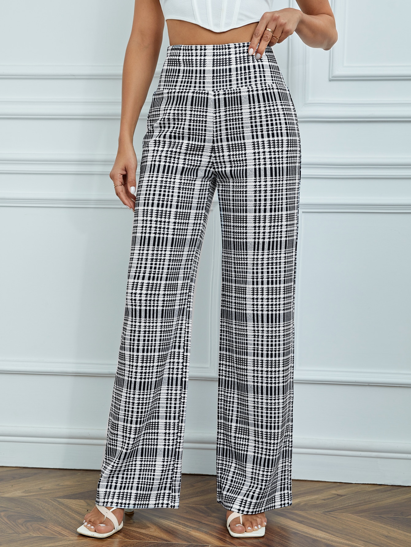 Tall Plaid Print High Waist Pants