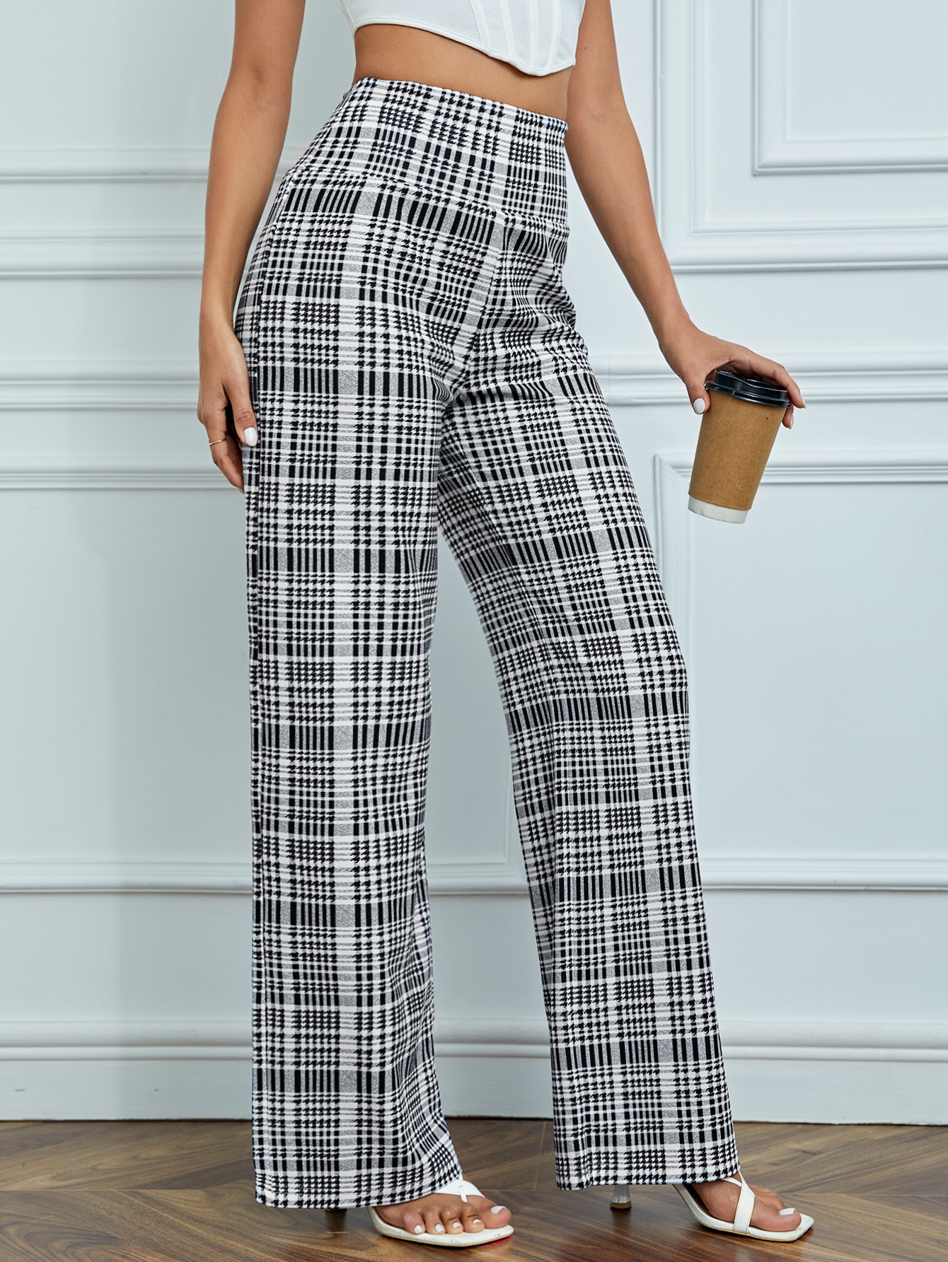 Tall Plaid Print High Waist Pants