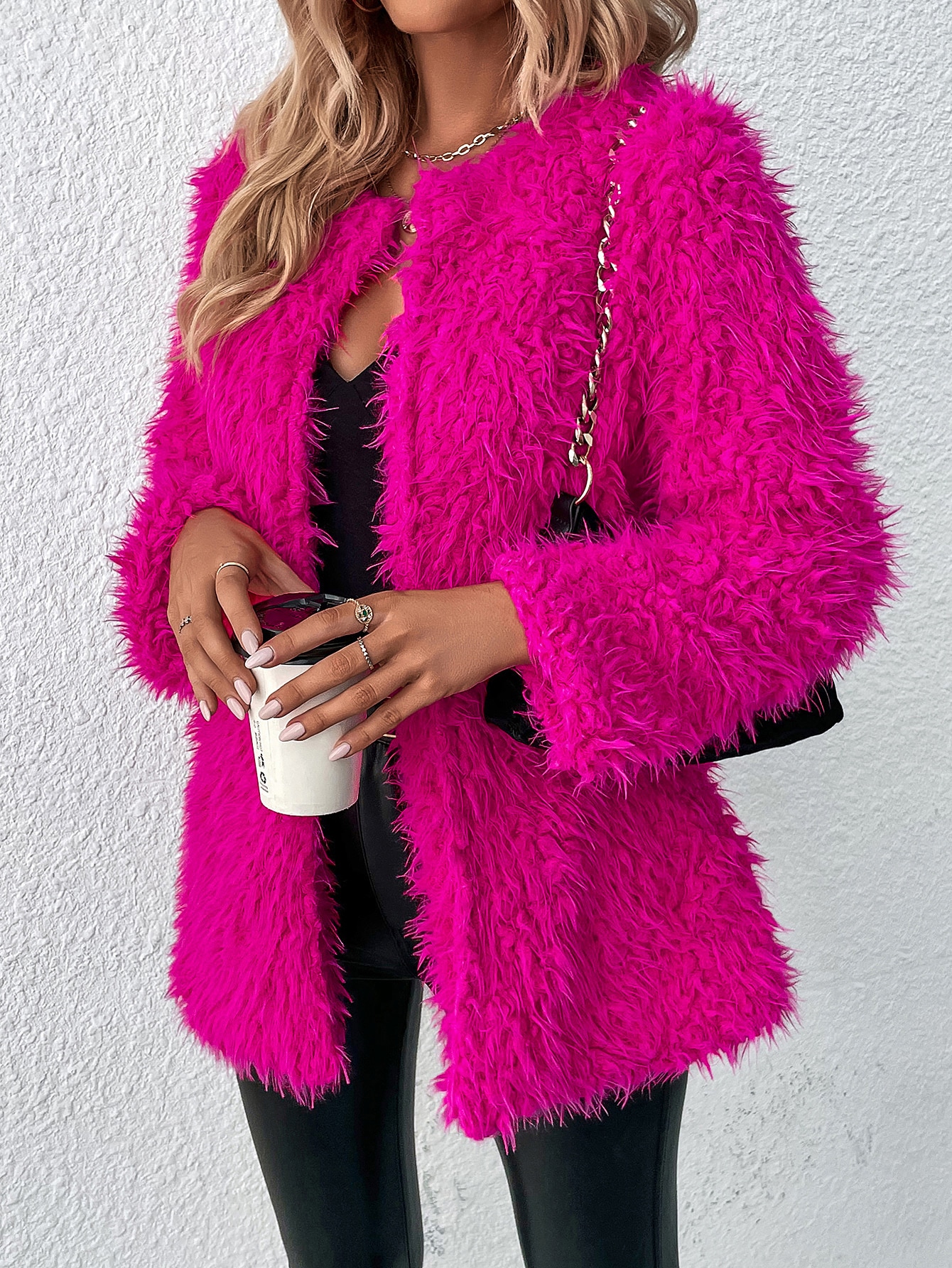 Open Front Fuzzy Coat