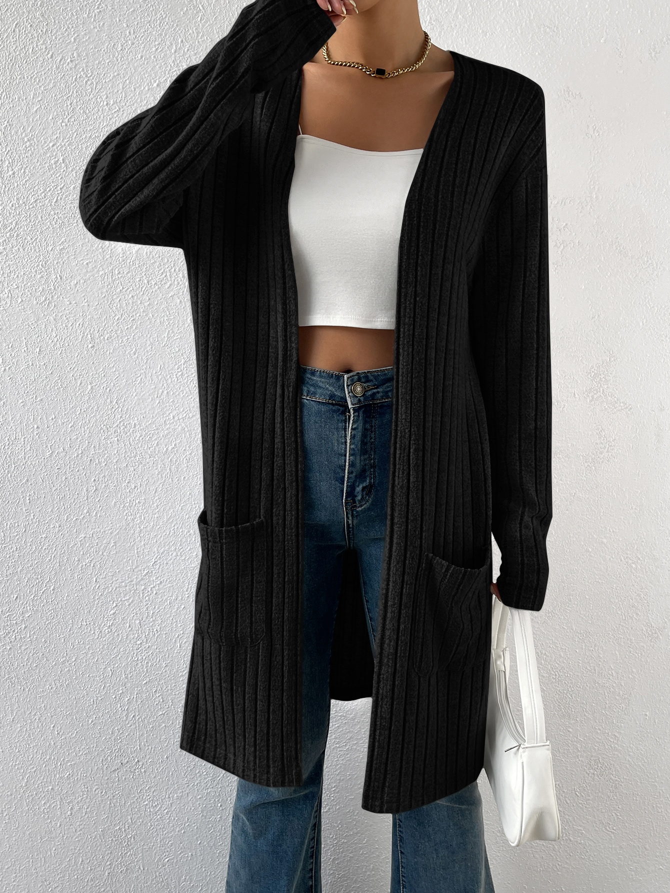 Dual Pocket Drop Shoulder Open Front Coat