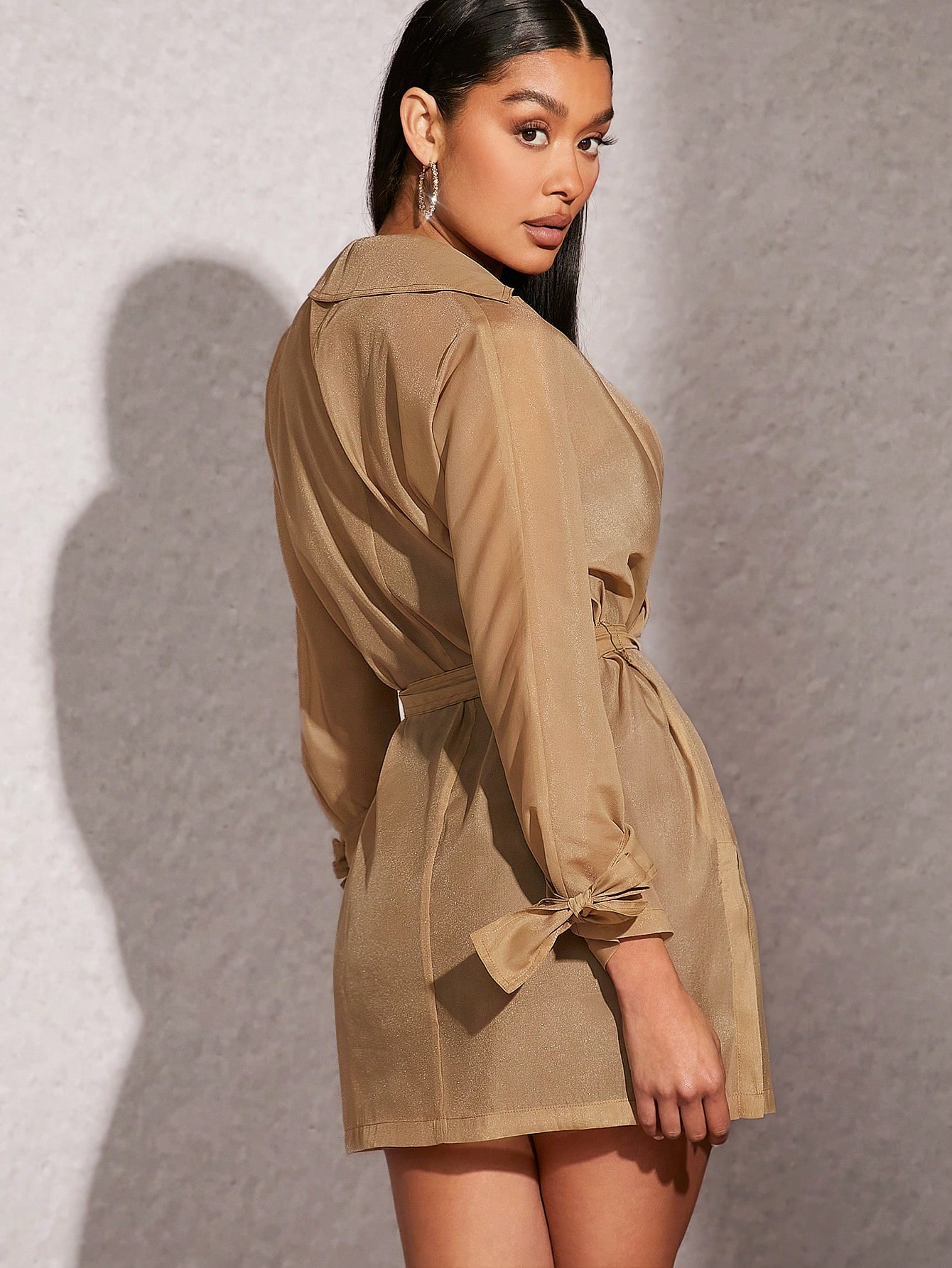 Haute Organza Split Hem Belted Trench Coat