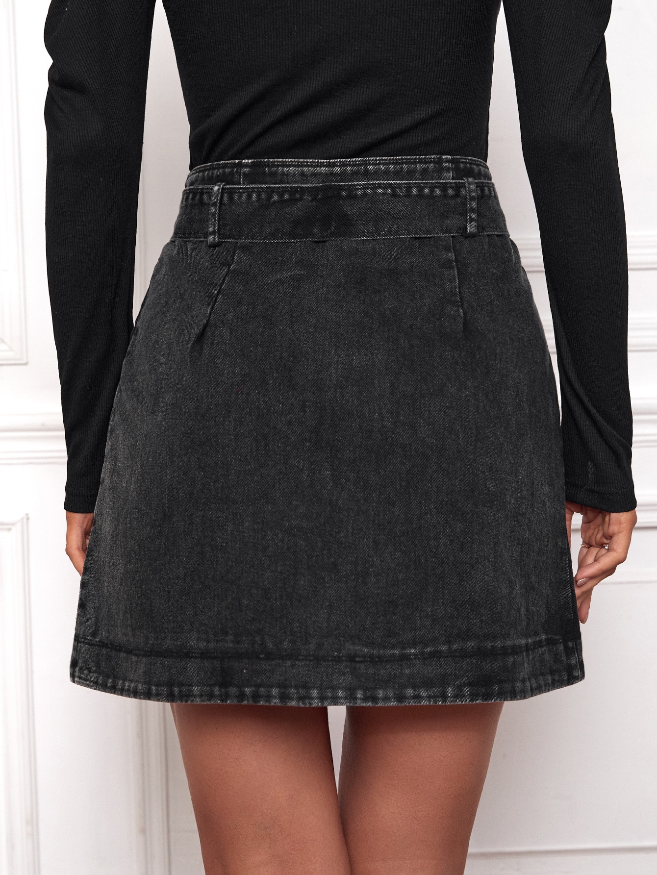 Pocket Side Wrap Belted Skirt