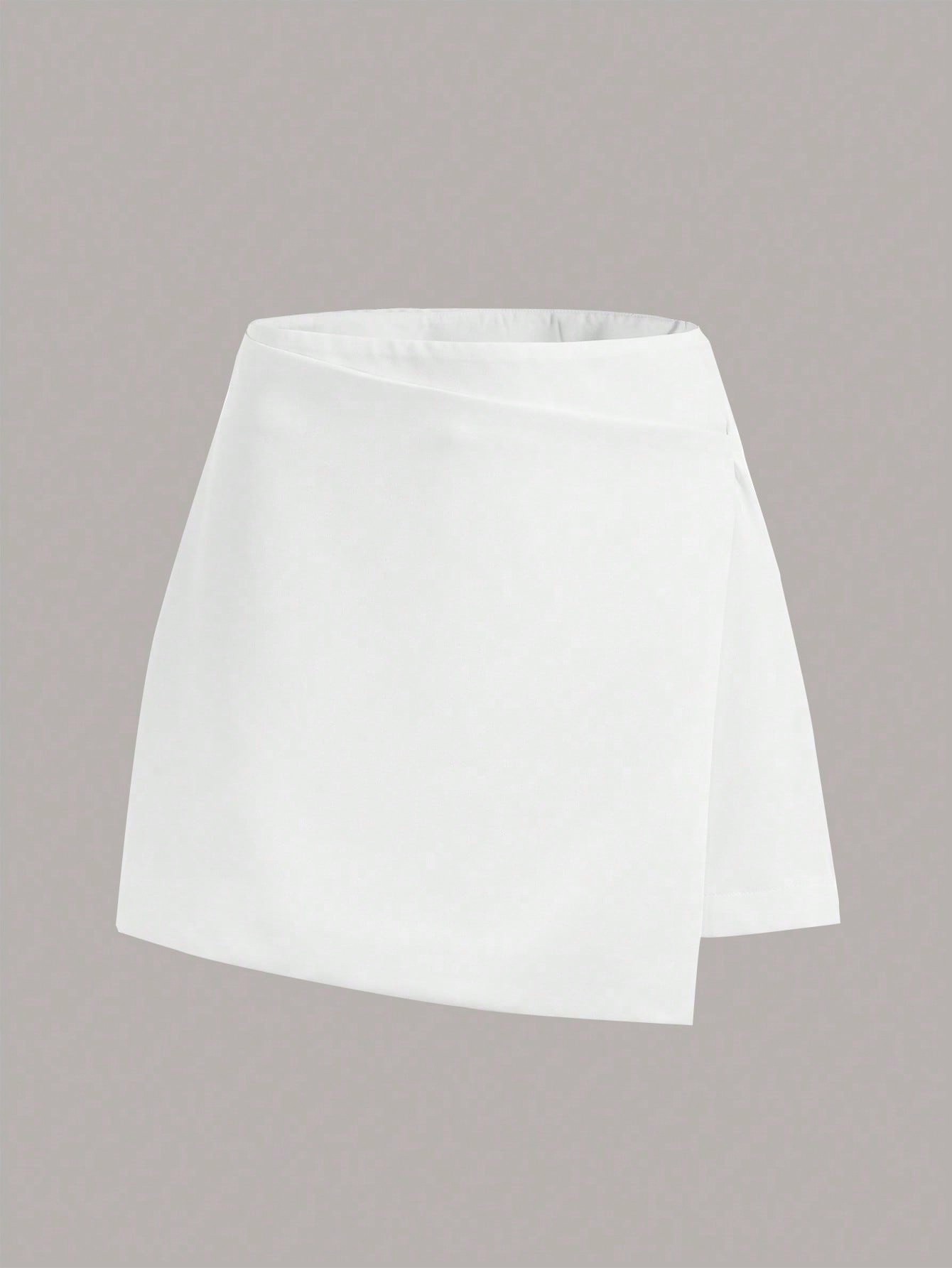 Solid Wrap Front White Skirt