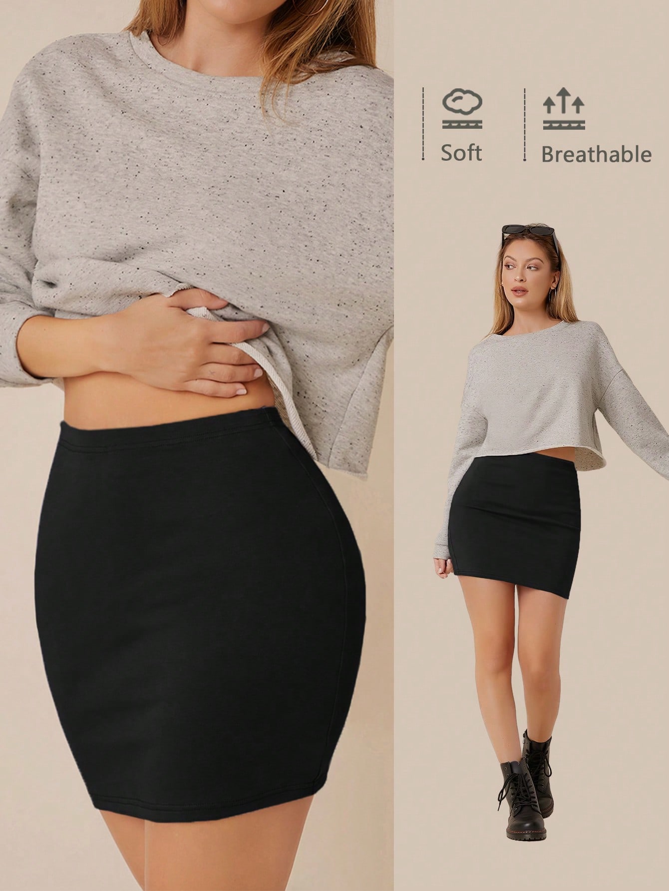 BASICS Solid Bodycon Mini Skirt