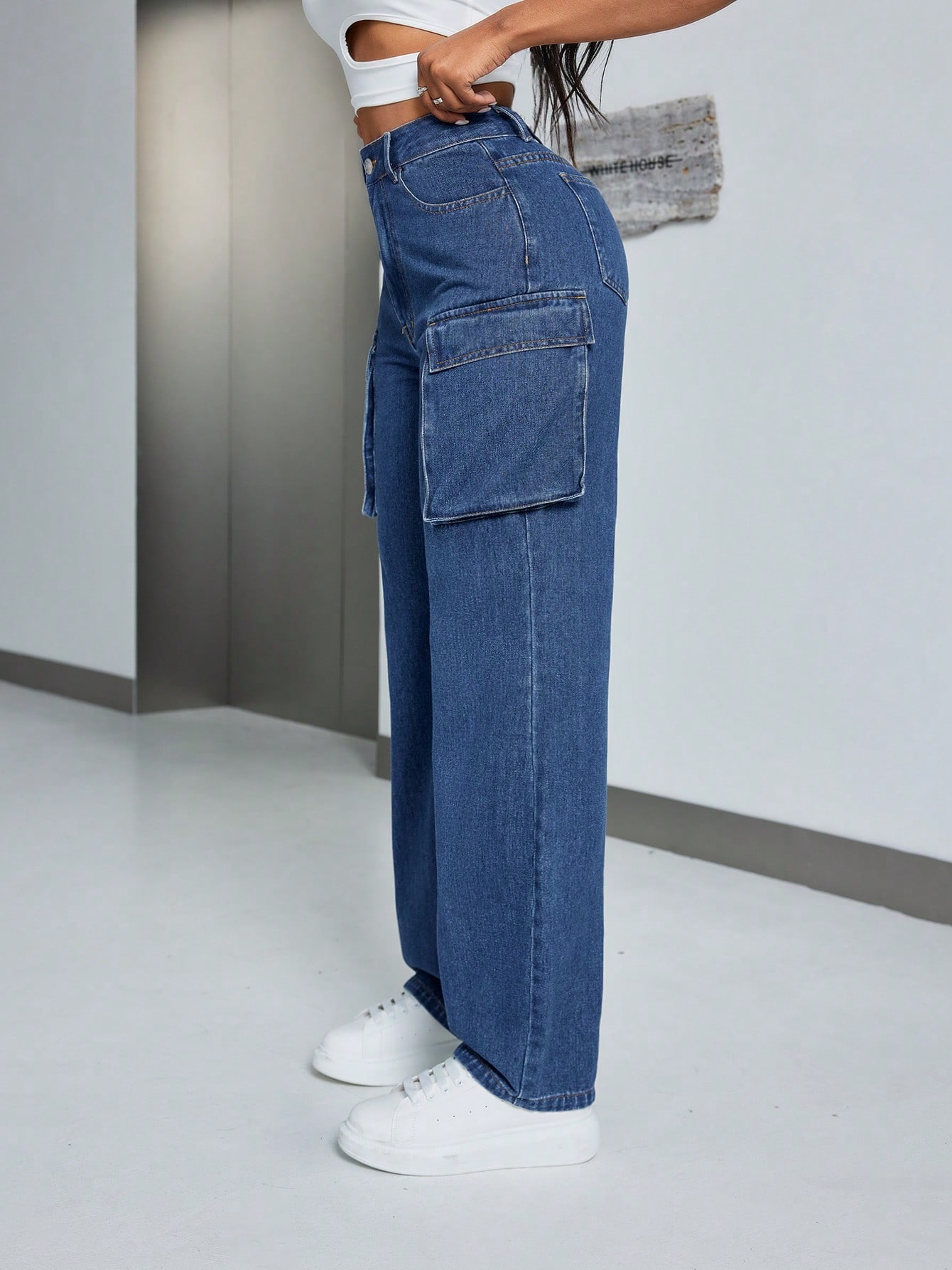 Cargo Denim Straight Leg Pants