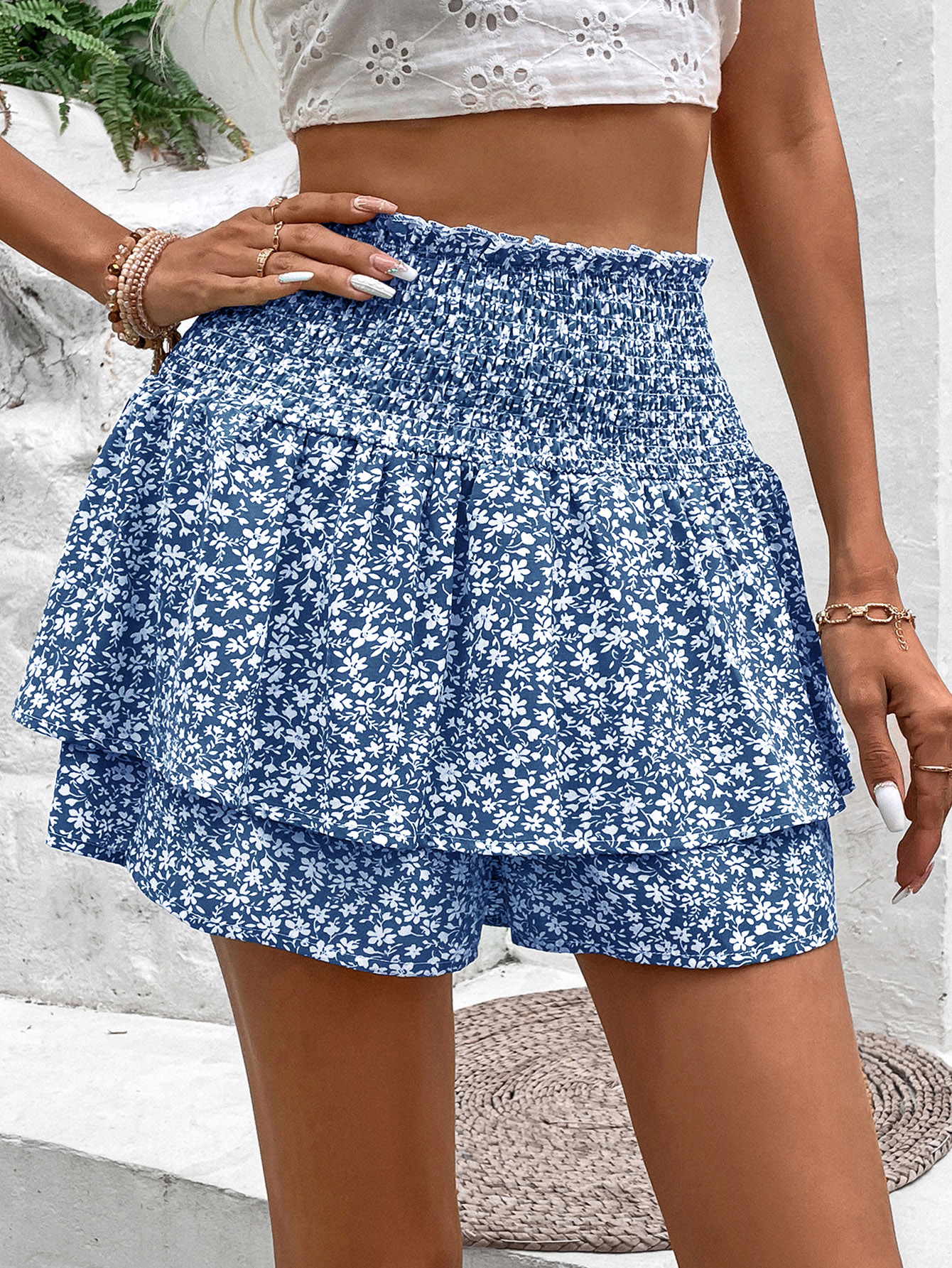 Ditsy Floral Print Paperbag Waist Skort