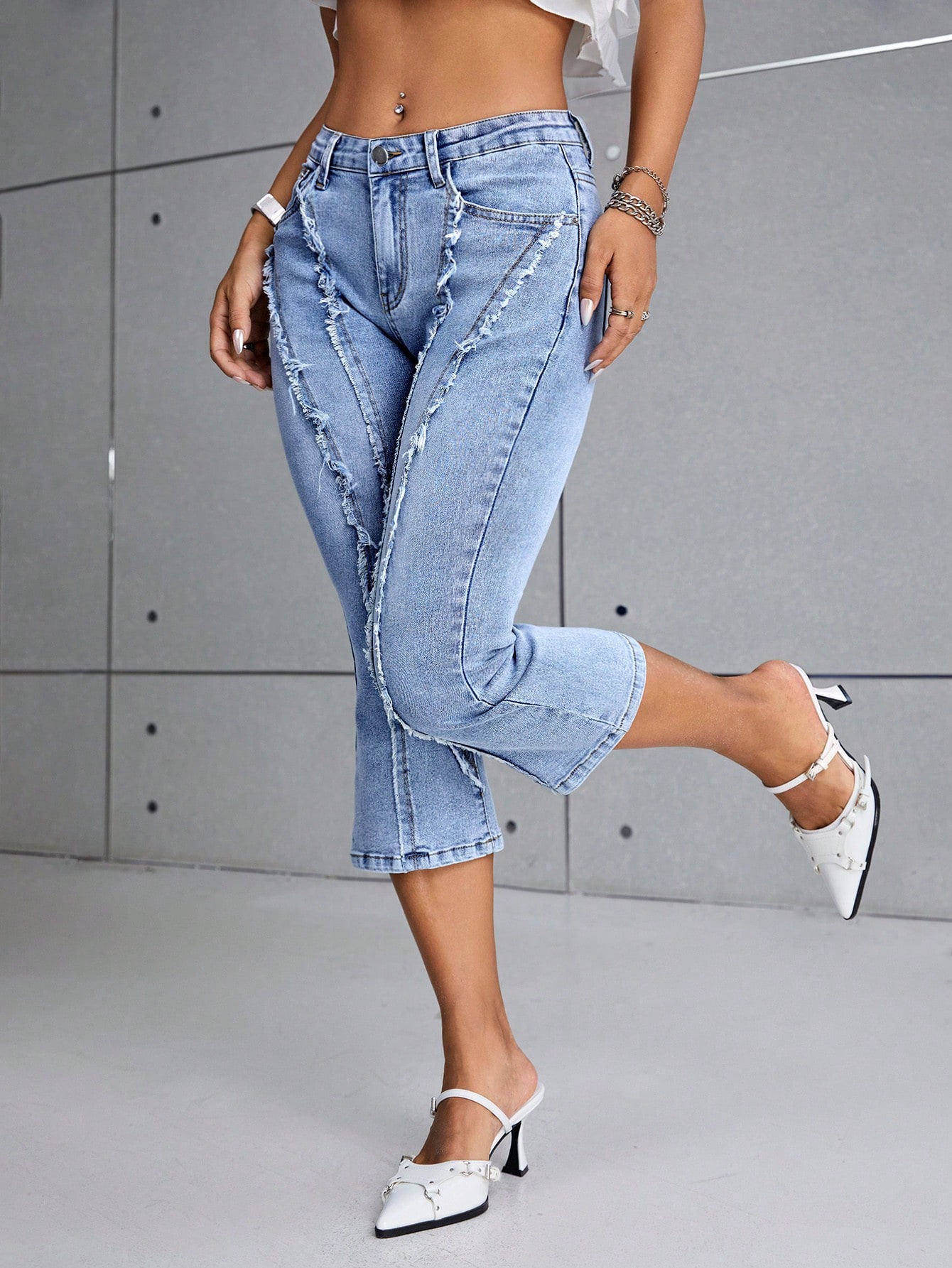 ICON Raw Trim Flare Leg Capri Jeans