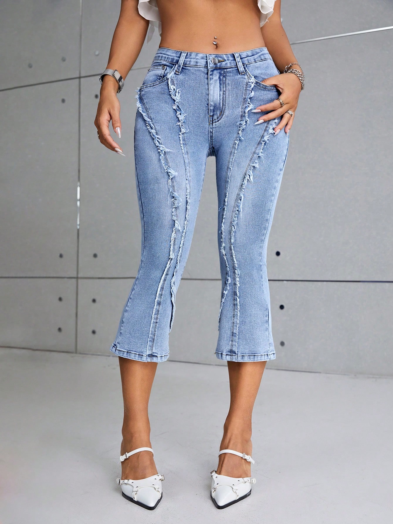 ICON Raw Trim Flare Leg Capri Jeans