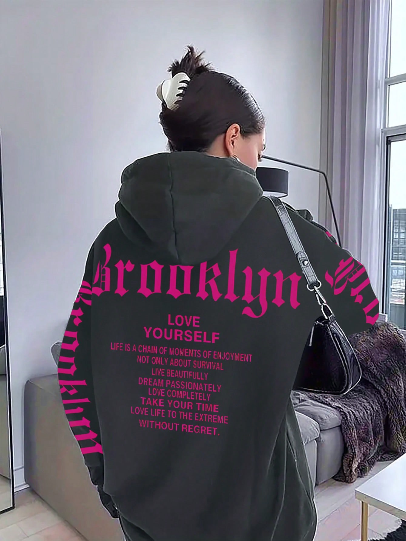 Women's Back Letter Print Hooded Sweatshirt