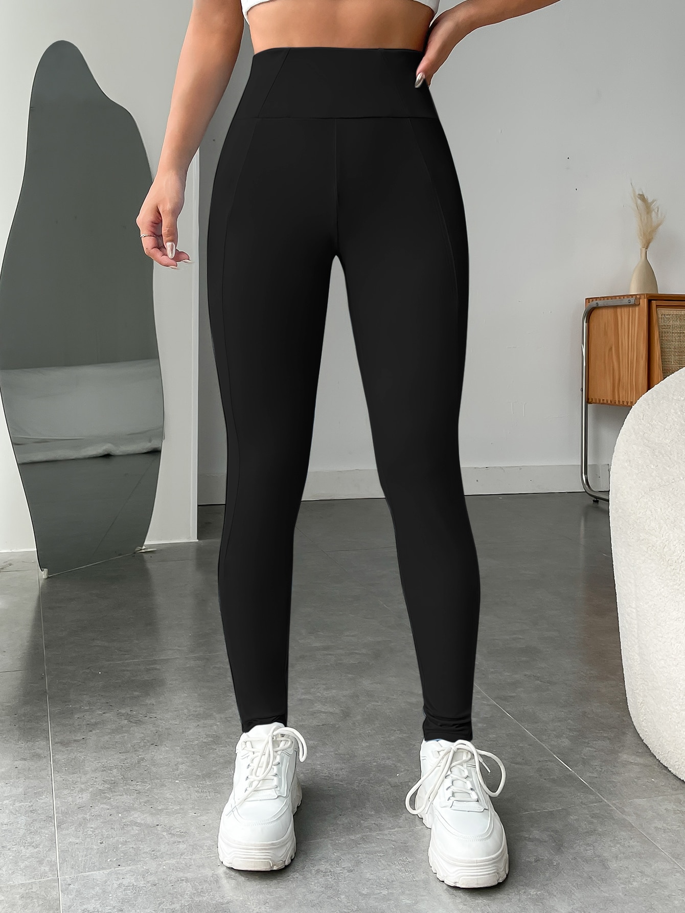 Solid High Waist Black Leggings