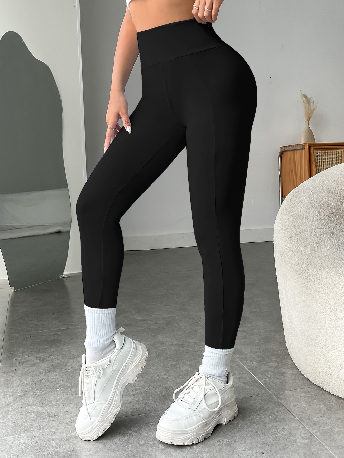 Solid High Waist Black Leggings