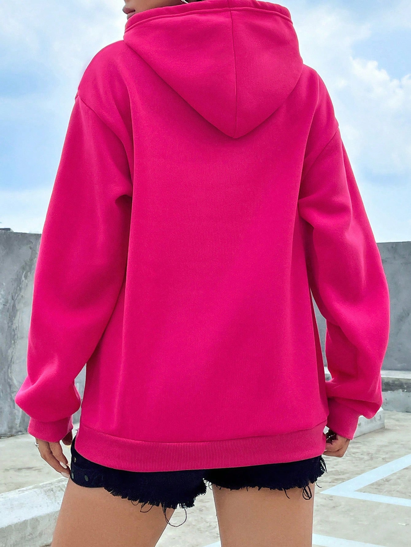 Kangaroo Pocket Drop Shoulder Drawstring Hoodie