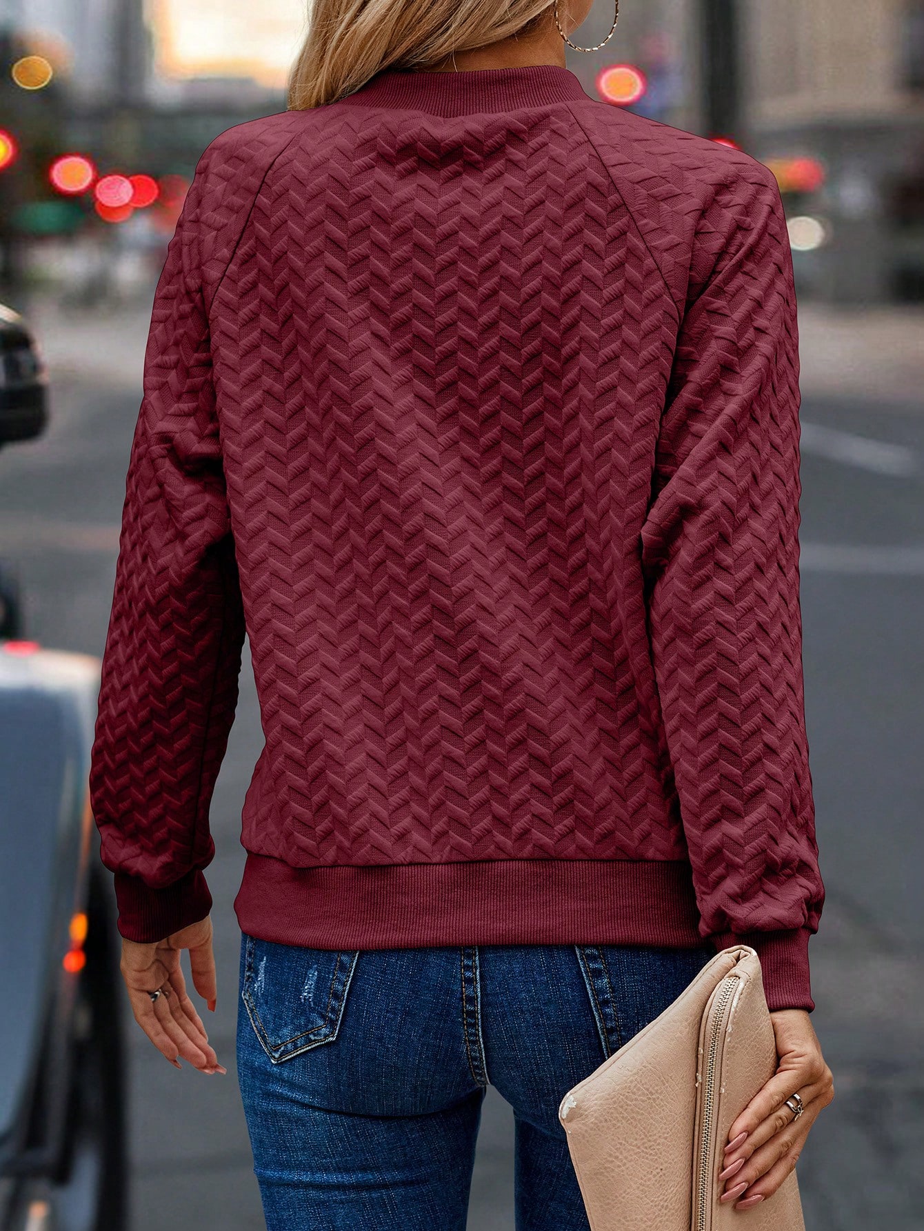 Solid Color Texture Drop Shoulder Sweatshirt