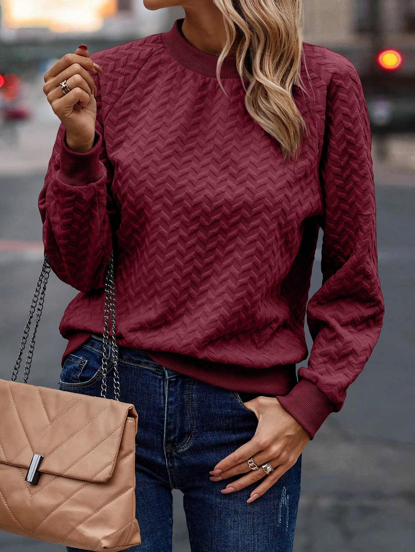 Solid Color Texture Drop Shoulder Sweatshirt