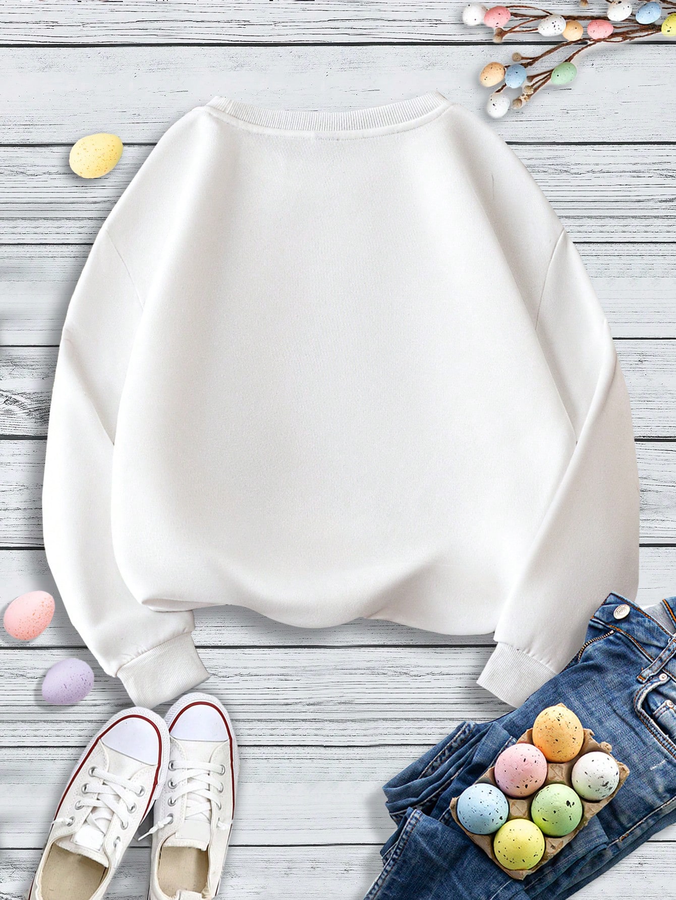 Casual Simple Easter Bunny Print Pattern Round Neck Long Sleeve Loose Women's Sweater