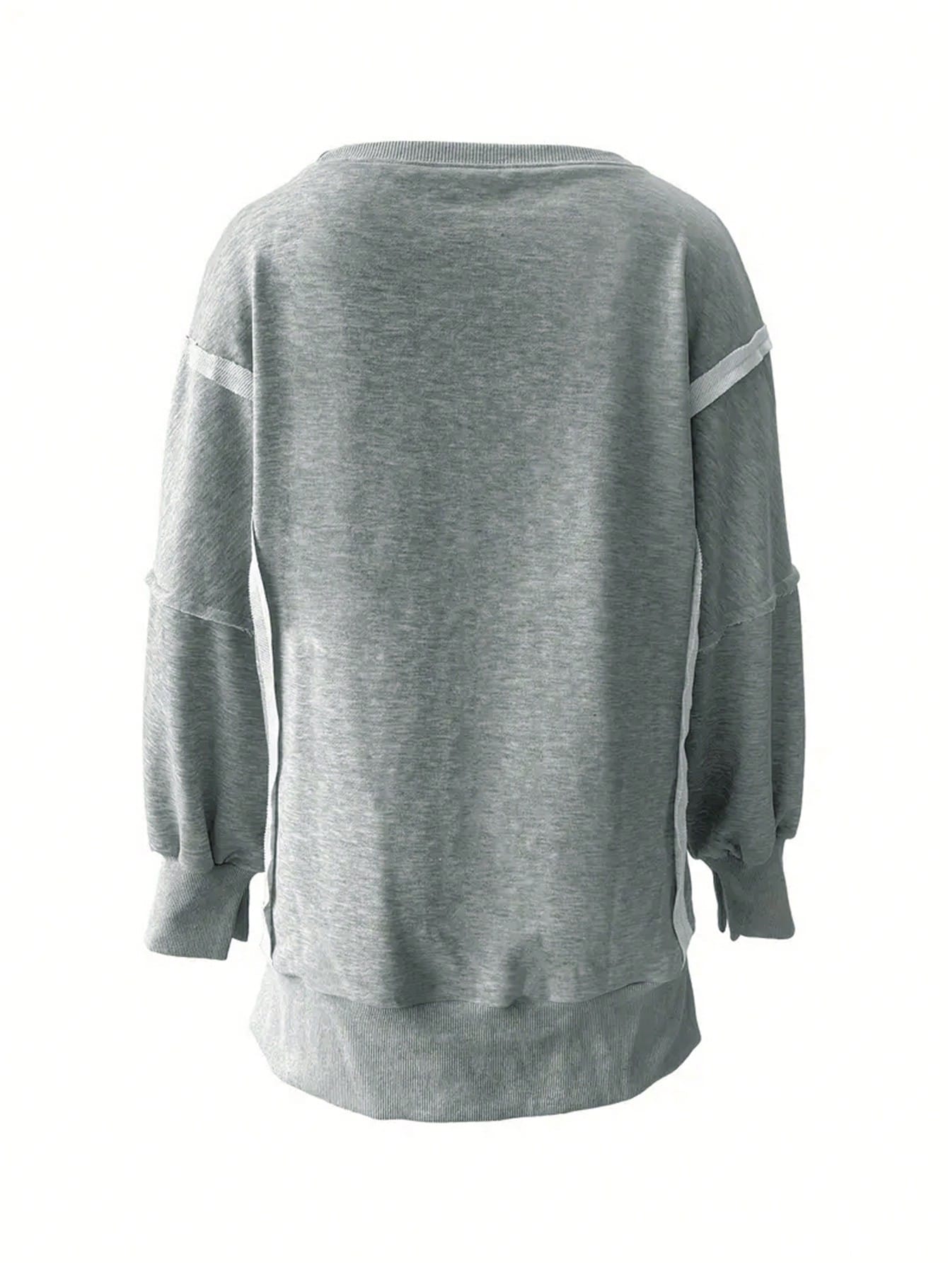 Women's Loose Fit Sweatshirt With Side Slit And Exposed Seams