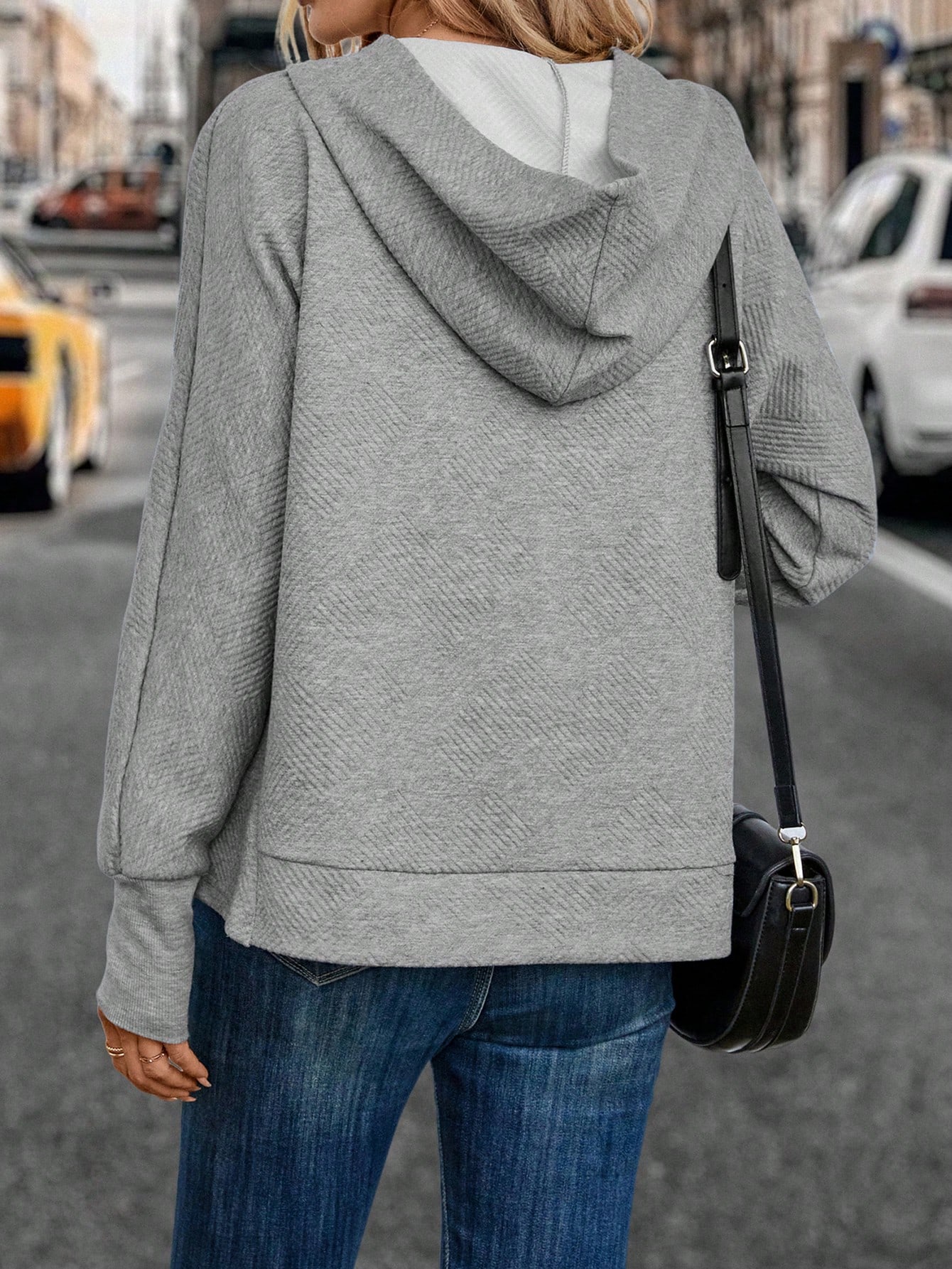 Half Button Batwing Sleeve Sweatshirt